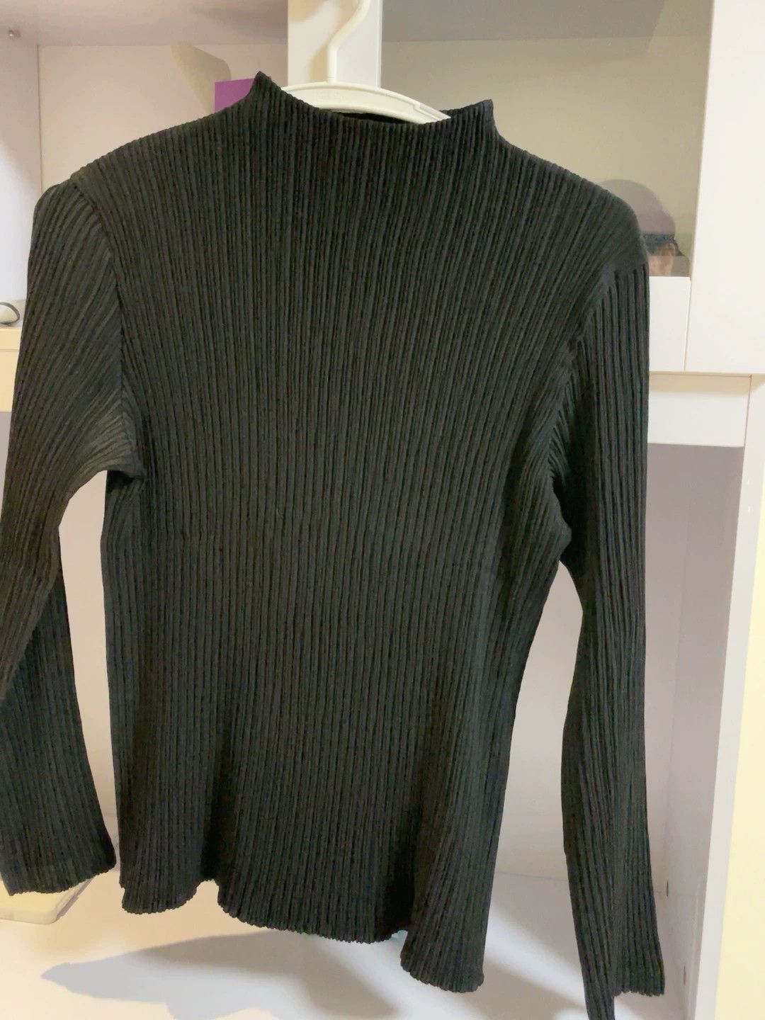 issey miyake Black toothpick pleated long sleeved shirt