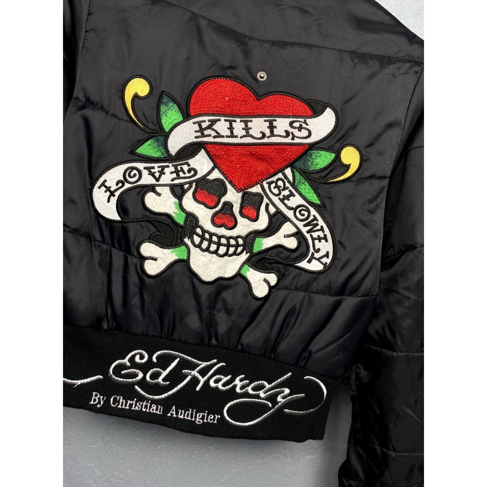 Ed Hardy VINTAGE Ed Hardy by Christian Audigier Womens Jacket Nylon S Black Logo Skull Designer 90s Mens Womens Size S / US 4 / IT 40 - 2 Thumbnail