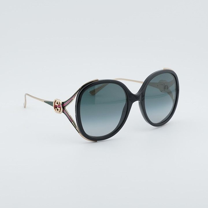 Gucci Gucci GG0226S 007 Sunglasses Shiny Black Round Frame, Grey Size ONE SIZE - 5 Thumbnail