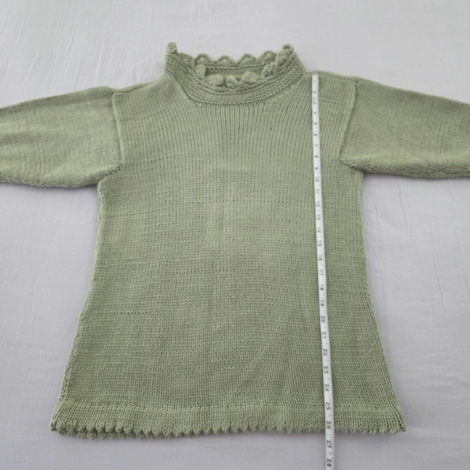 The Unbranded Brand Hand-Knitted Sage Green Sweater Scalloped Collar 3/4 Sleeve Size M / US 6-8 / IT 42-44 - 5 Thumbnail