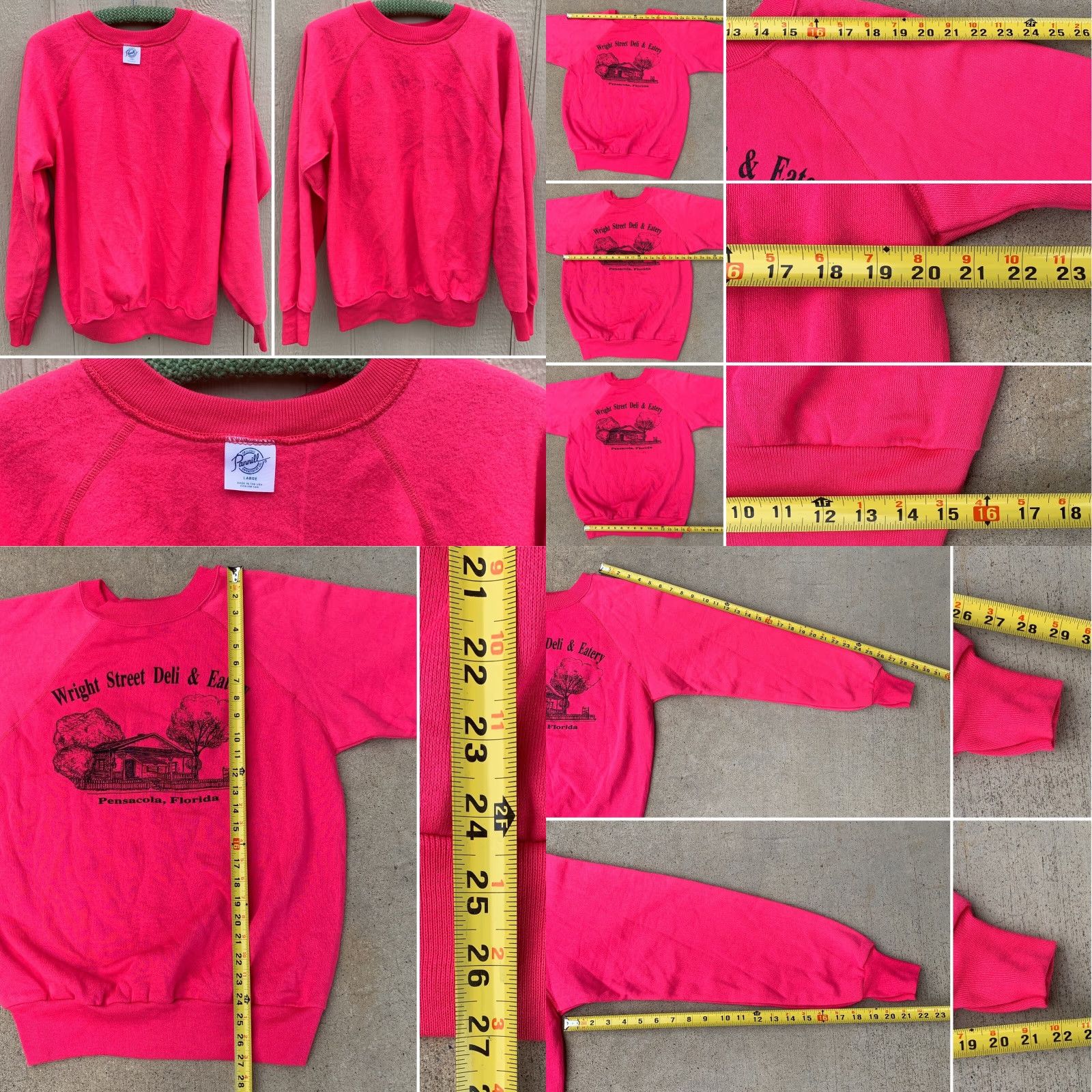 Vintage VINTAGE Wright Street Deli & Eatery Pensacola Florida Raglan Sweatshirt L Pink 80s Mens Size US L / EU 52-54 / 3 - 8 Thumbnail