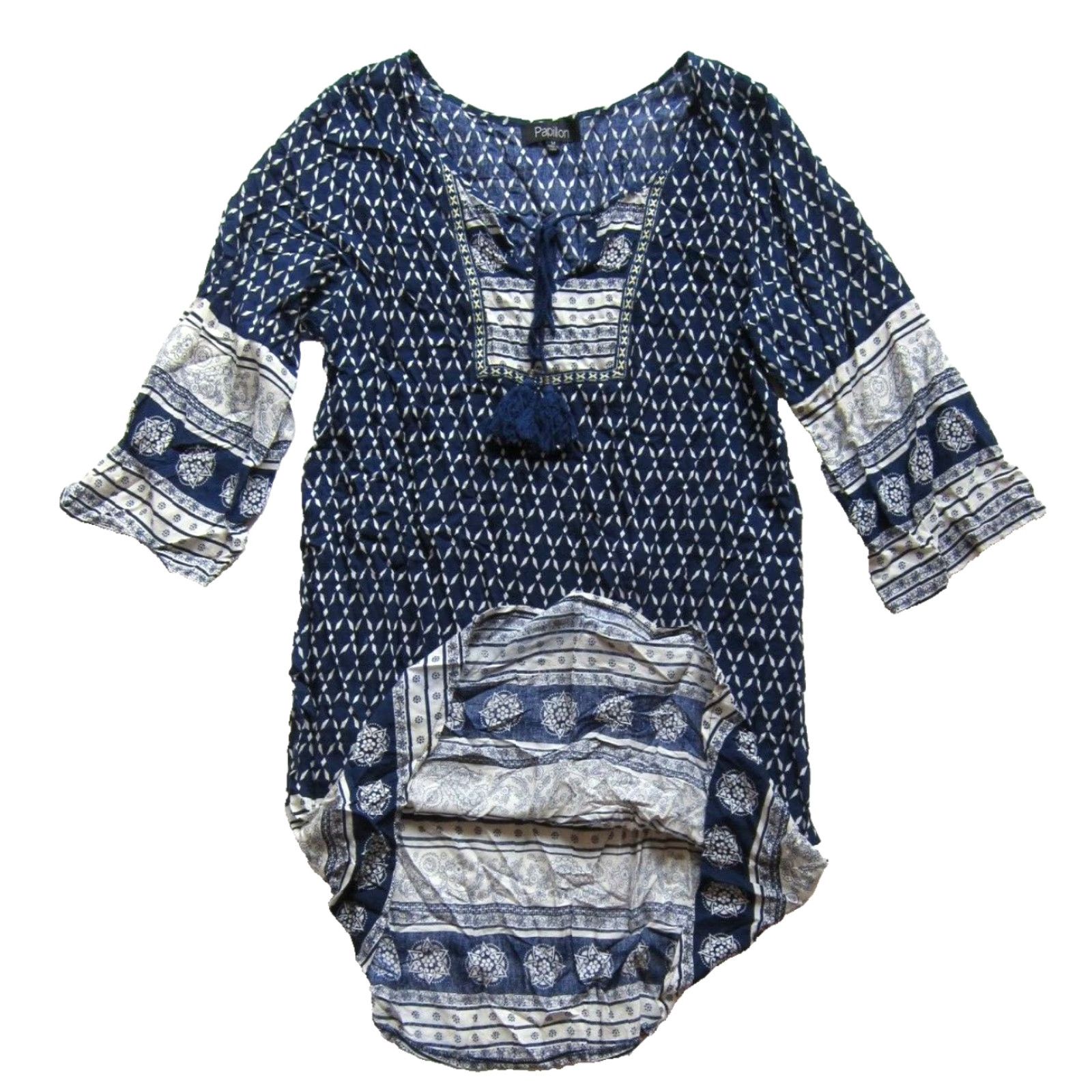 Vintage Papillon Blue White Floral 3/4 Sleeve V-Neck Tunic Shift Dress Medium Rayon 100% Womens Dress Floral Pattern Knee Length Size M / US 6-8 / IT 42-44 - 5 Thumbnail