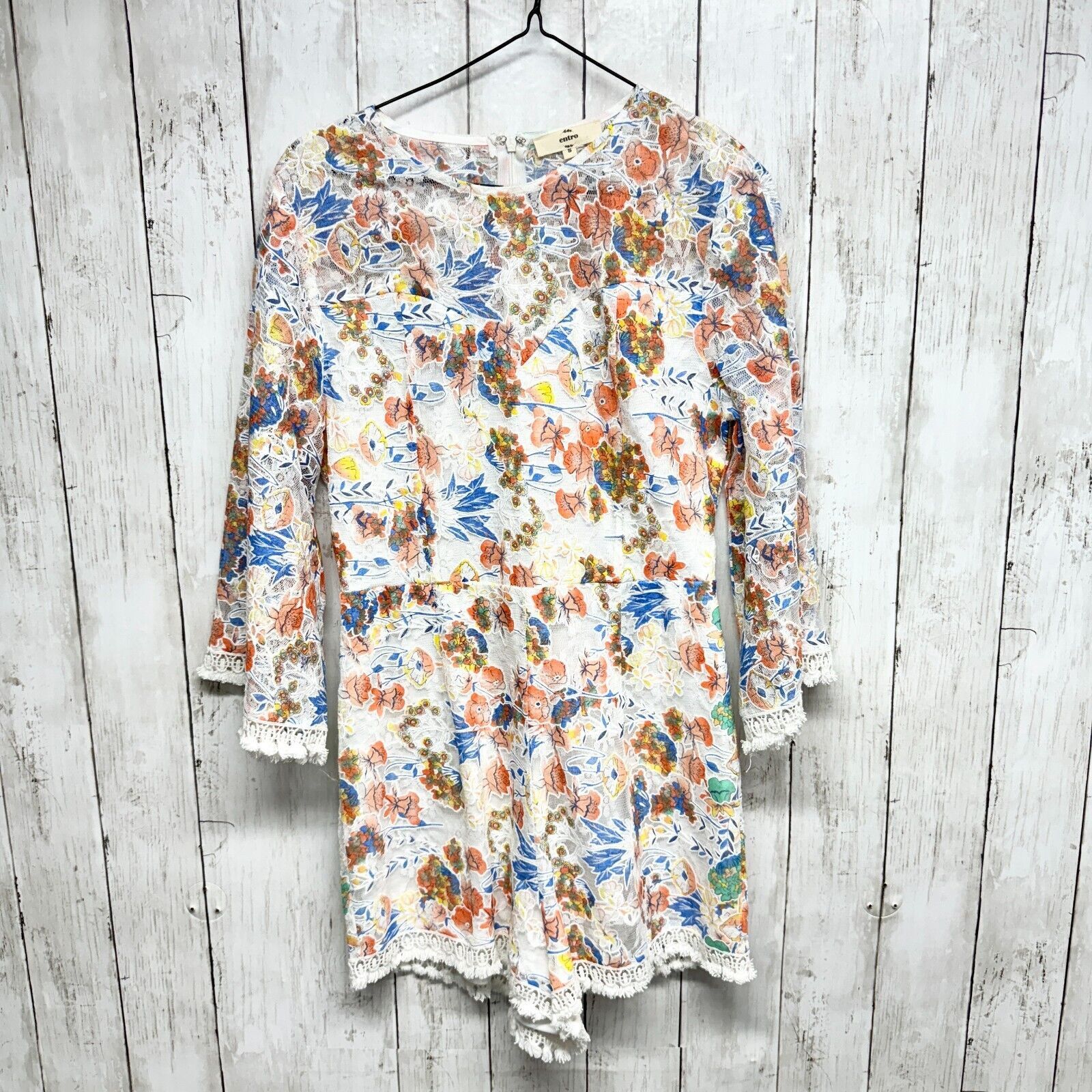 Other ENTRO Romper S White Floral Fit & Flare Ruffle Size 26" / US 2 / IT 38 - 1 Thumbnail
