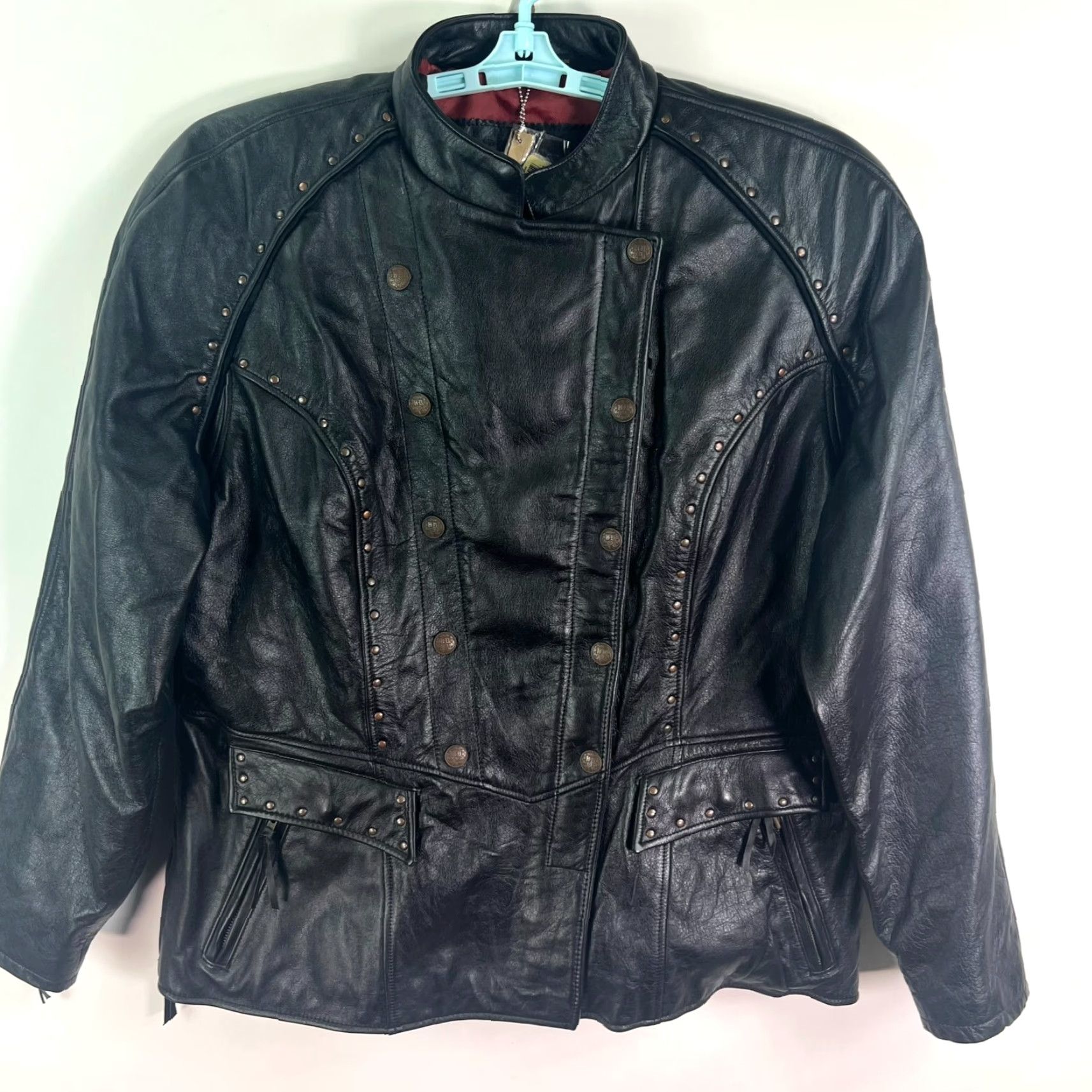 Harley Davidson Harley-Davidson Motorcycle Leather Rivet Jacket Women's Size M Chest 54 Black Logo Studded Zipper Satin Lined Mid-Length Pockets Size M / US 6-8 / IT 42-44 - 6 Thumbnail