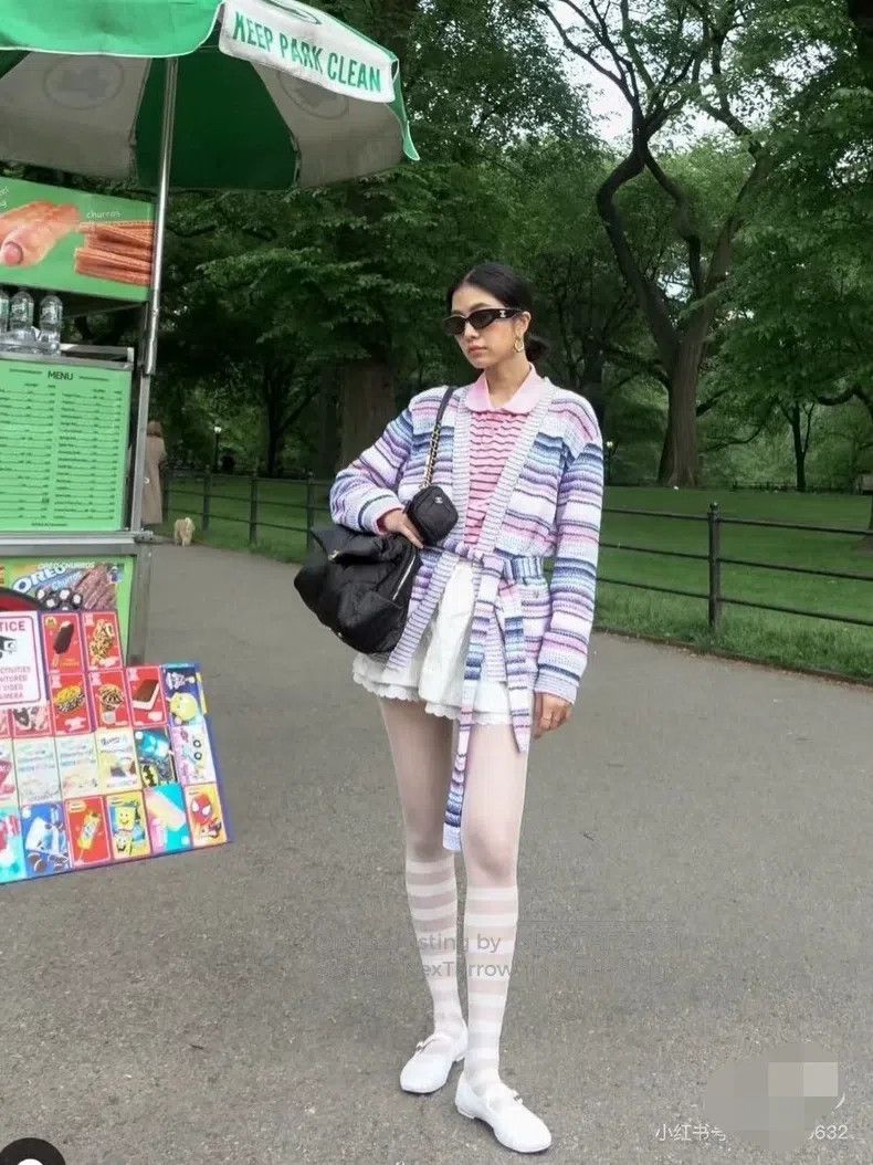 Chanel Chanel 24S pink, white and blue striped V-neck tie cardiga Size L / US 10 / IT 46 - 2 Thumbnail