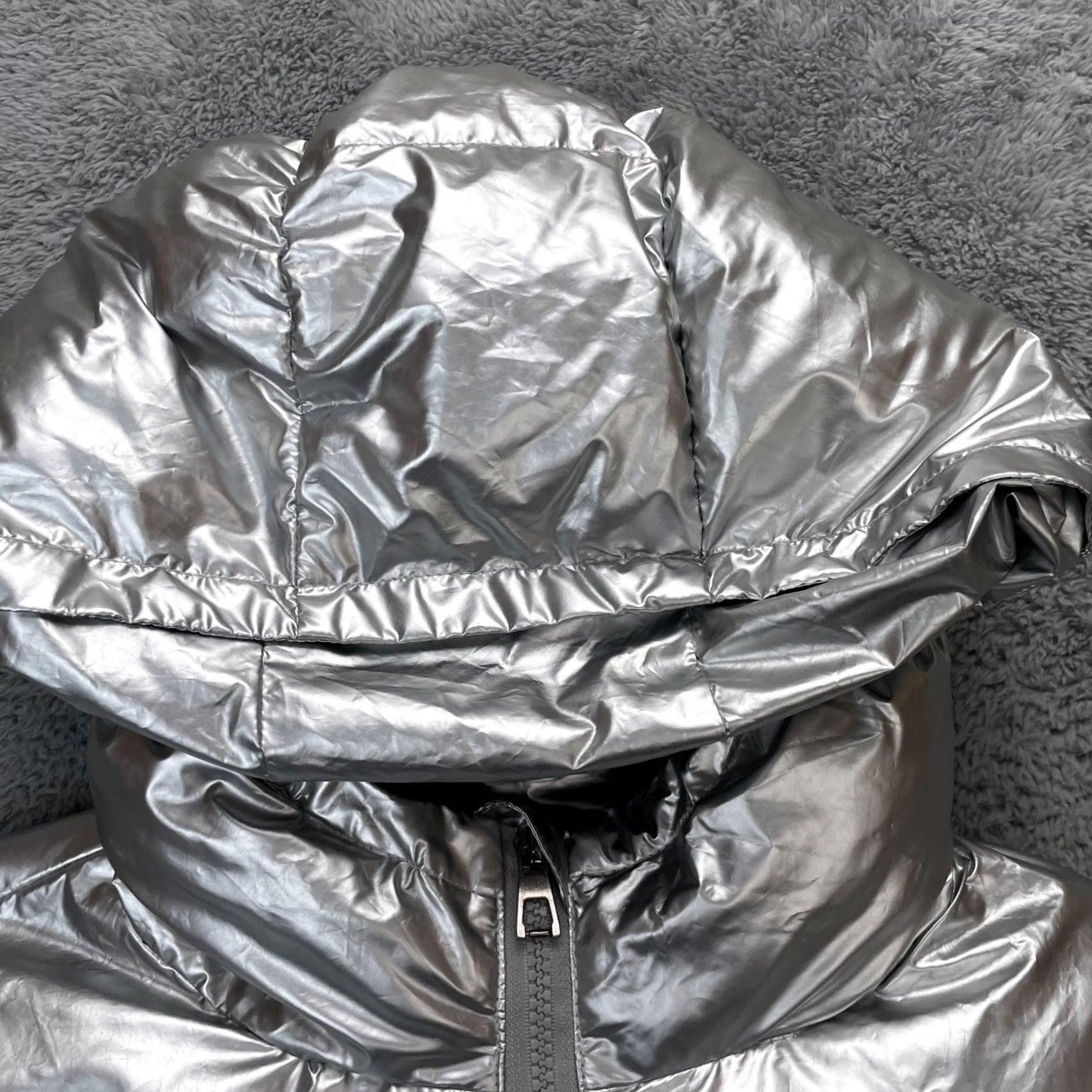 Vintage Allegra K Jacket Womens M Silver Puffer Coat Hooded Insulated Zip Short Coat Regular Size City Style Mens? Girls? Size M / US 6-8 / IT 42-44 - 7 Thumbnail