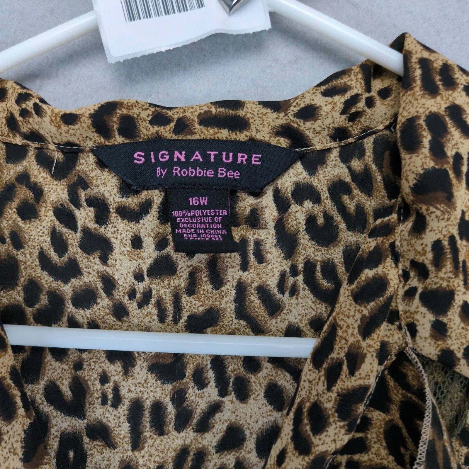 Other Signature Robbie Bee Leopard Print & Lace Chiffon Blouse Top Size XXL / US 16-18 / IT 52-54 - 2 Thumbnail