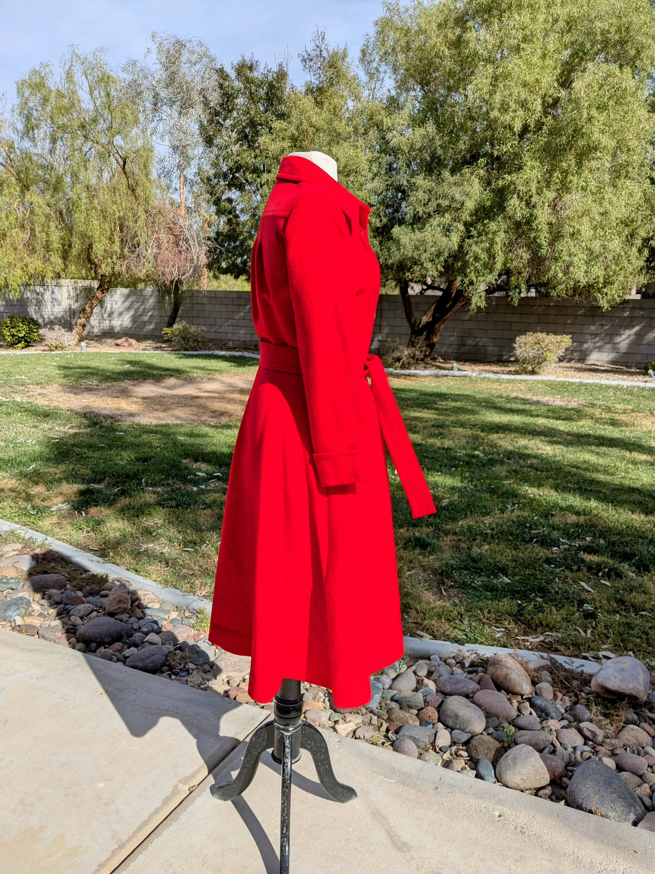 Vintage Vintage Petite Winter Retro 1970 Wool Trench Dress Long Coat Size S / US 4 / IT 40 - 2 Thumbnail
