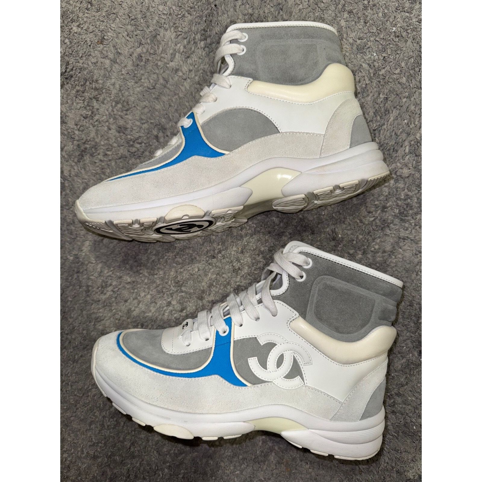 Chanel 18P CC Logo Lace Up Tie Flat Trainer High Top Sneaker 38 Size US 8 / IT 38 - 16 Thumbnail