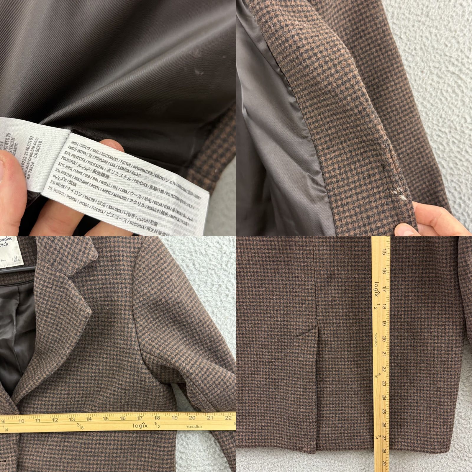 Abercrombie & Fitch VINTAGE Abercrombie & Fitch Coat Womens SP Brown Wool Houndstooth Blazer Jacket Preppy Size S / US 4 / IT 40 - 8 Thumbnail