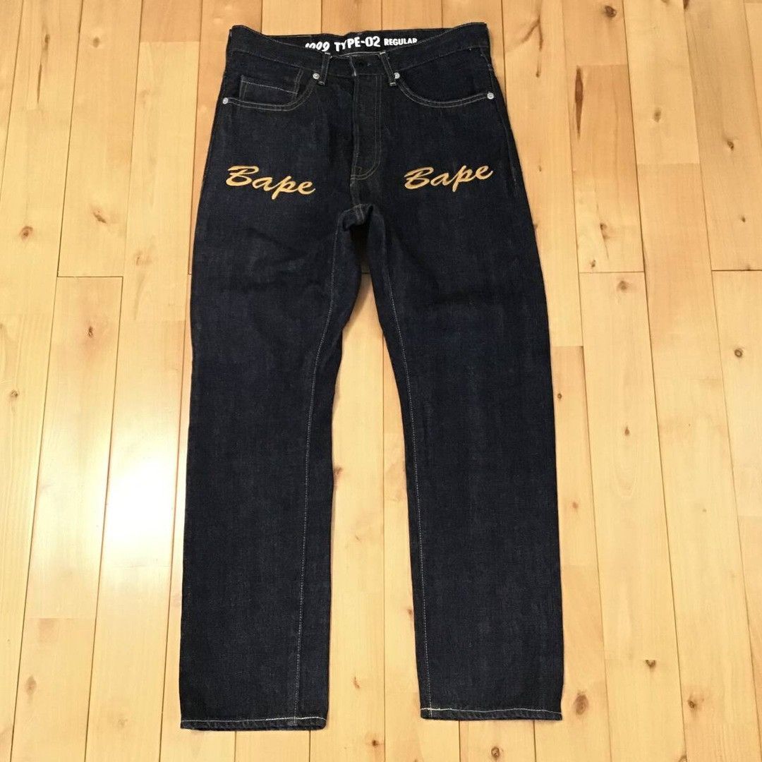 Bape BAPE HEAD logo embroidered denim pants a bathing ape ★size S Size US 30 / EU 46 - 2 Thumbnail