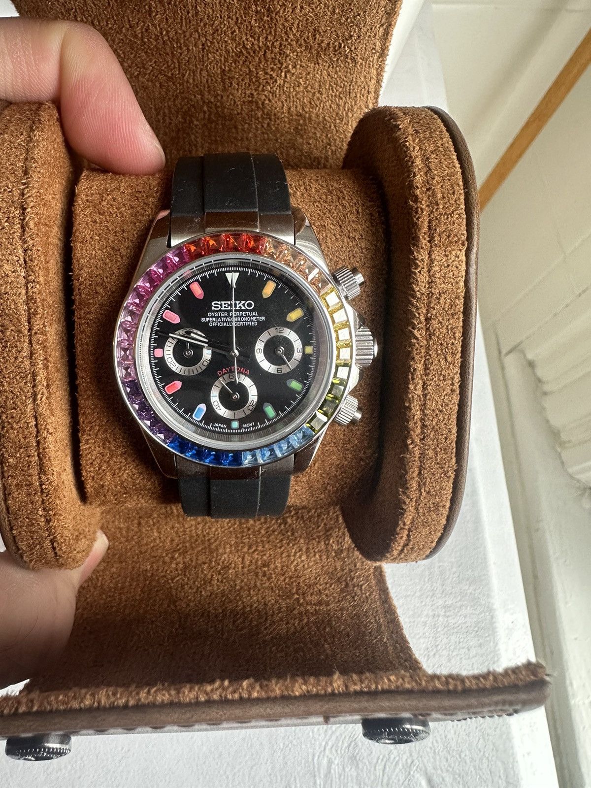 image of Seiko Daytona Rainbow Dial Mod Watch in Silver, Men's