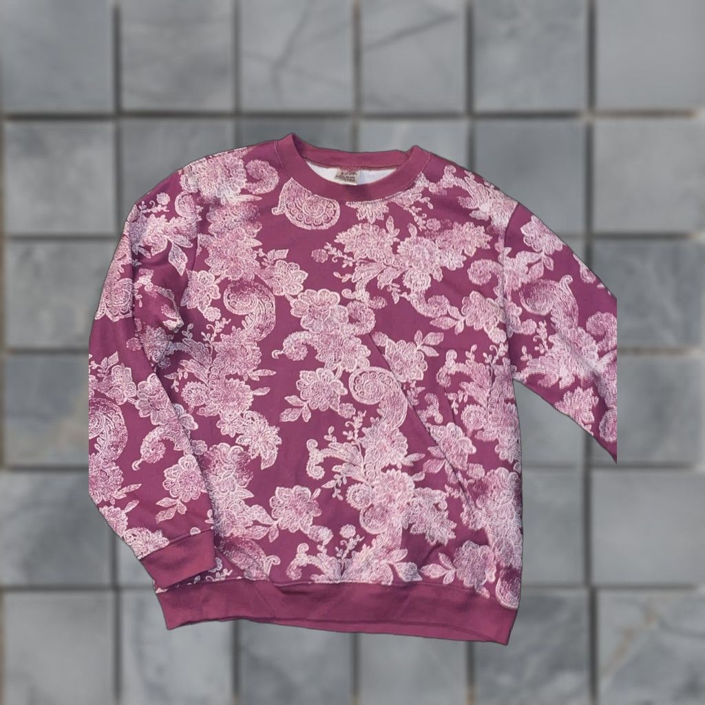 Vintage VINTAGE Floral Crewneck Large Magenta Granny Core Sweatshirt Jumper 80s Style Women L Pink Cotton Sweater Pullover Size L / US 10 / IT 46 - 1 Thumbnail