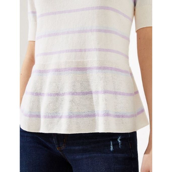 Loft Striped Cream & Lavender Knit Tunic Top With 3/4 Sleeves pet Size ONE SIZE - 13 Thumbnail
