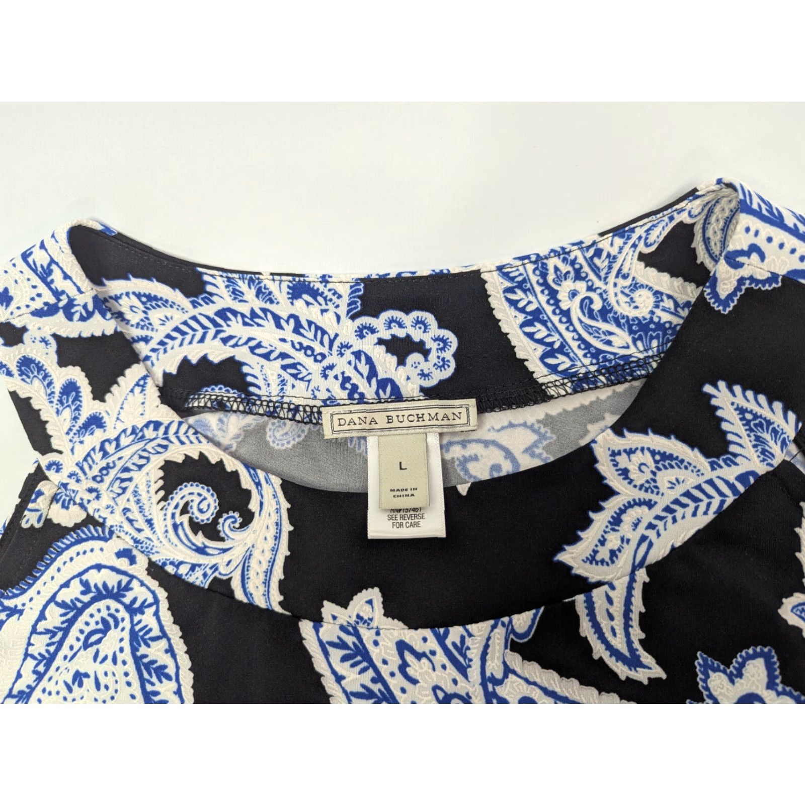 Vintage Dana Buchman Dress Sleeveless A-Line Casual Large Blue Paisley Print Knee Length Women Size L / US 10 / IT 46 - 7 Thumbnail