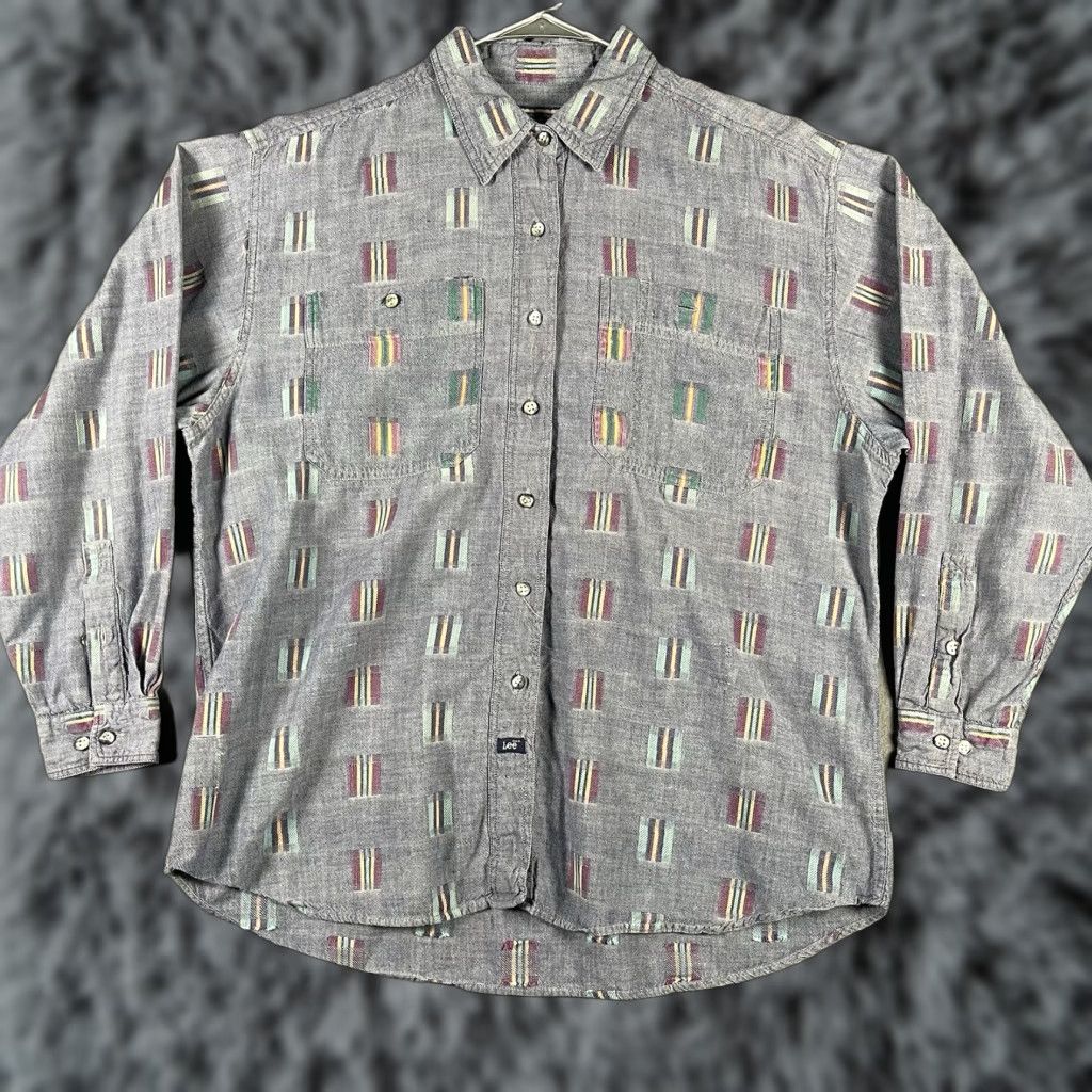 Lee VINTAGE Lee Button-Up Shirt Long Sleeve Geometric Aztec Mens L Gray Cotton Knit Size US L / EU 52-54 / 3 - 1 Thumbnail