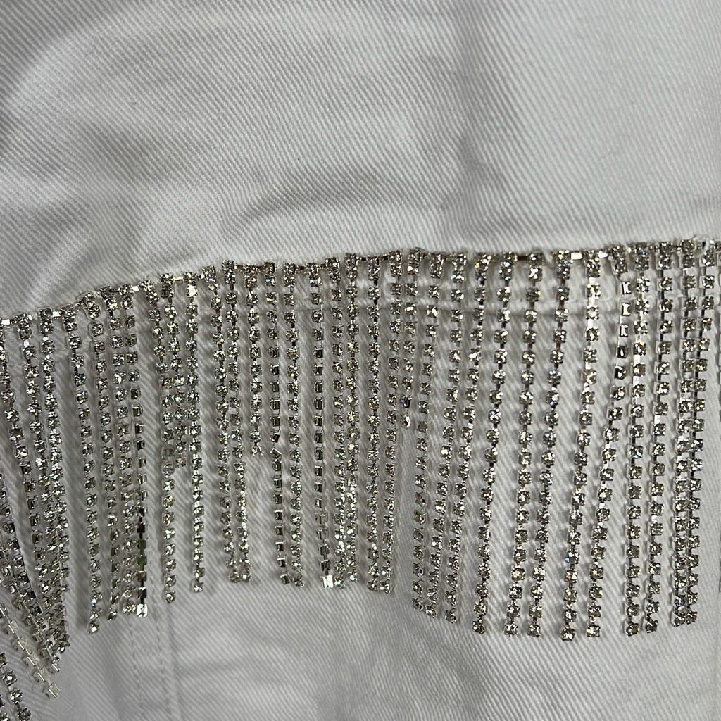 BLANKNYC Blank NYC White Denim Rhinestones Fringe Jacket NWT S Size S / US 4 / IT 40 - 12 Thumbnail