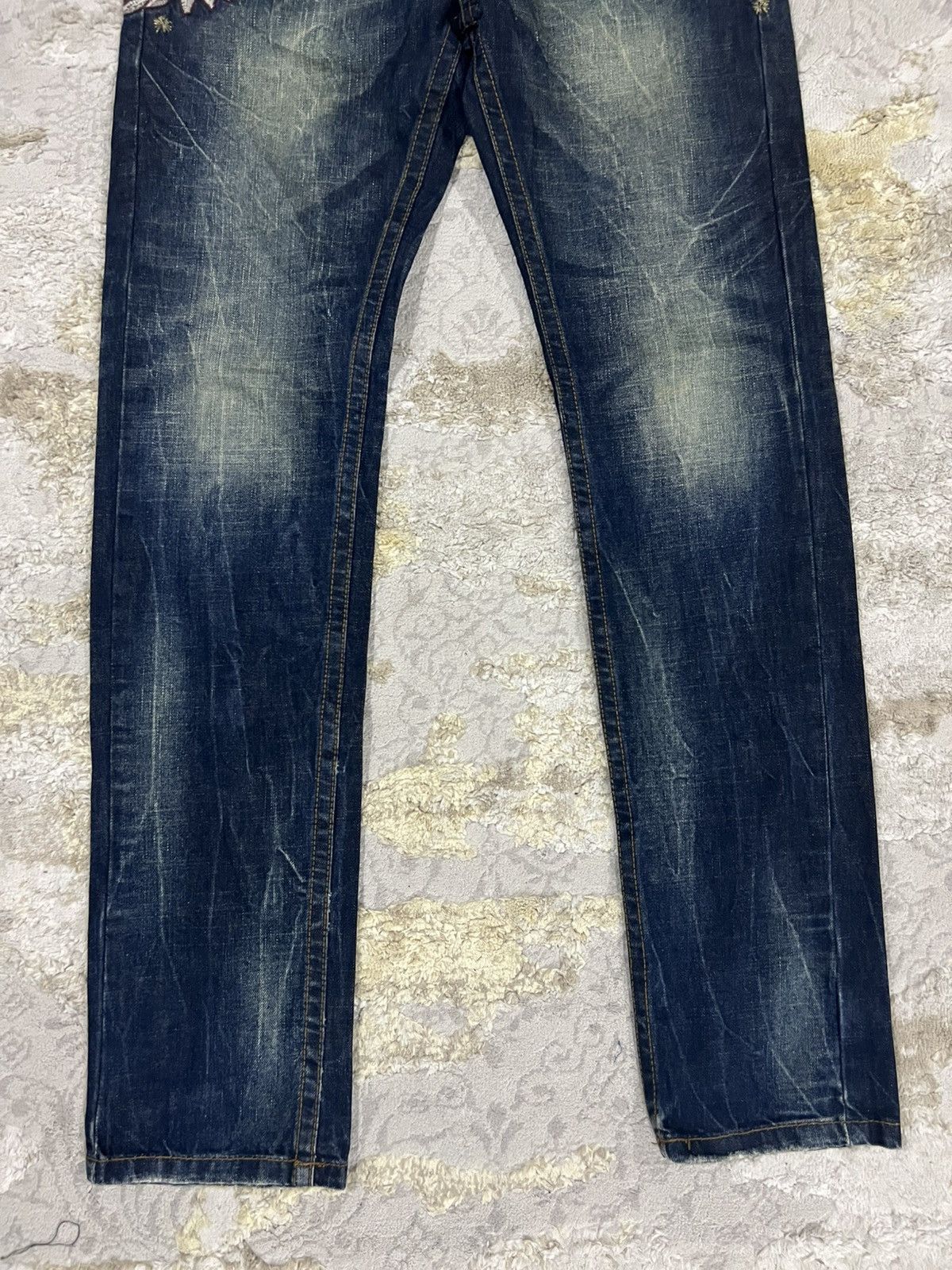 If Six Was Nine Y2K Red Pepper Embroidery Wing Studded Fade Wash Jeans Denim Size US 30 / EU 46 - 11 Thumbnail