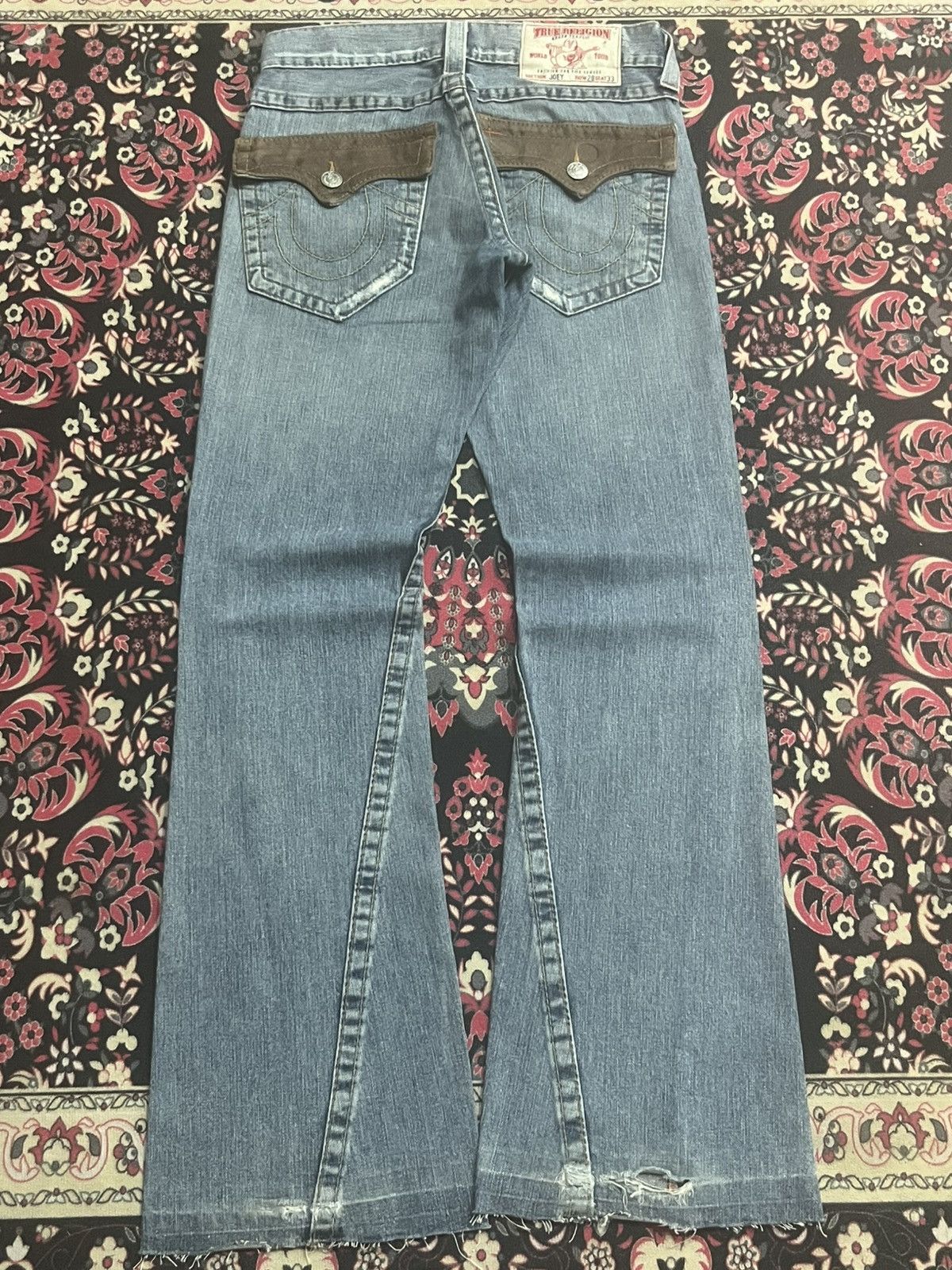 True Religion True Religion Joey Brown Leather Flap Pocket Flare Blue Jean Size US 28 / EU 44 - 2 Thumbnail