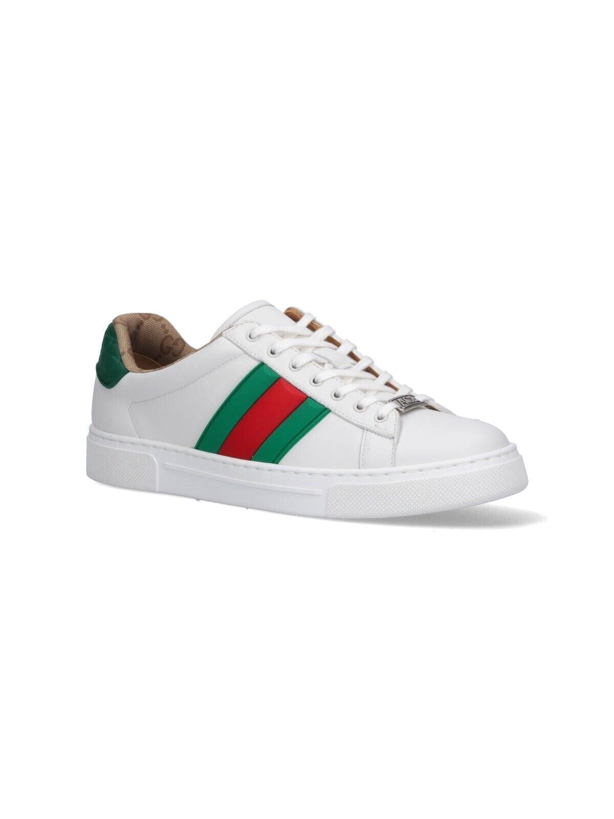 Gucci GUCCI Ace Men's Wht Grn Leather Sneakers New Auth Size US 12.5 / EU 45-46 - 2 Thumbnail