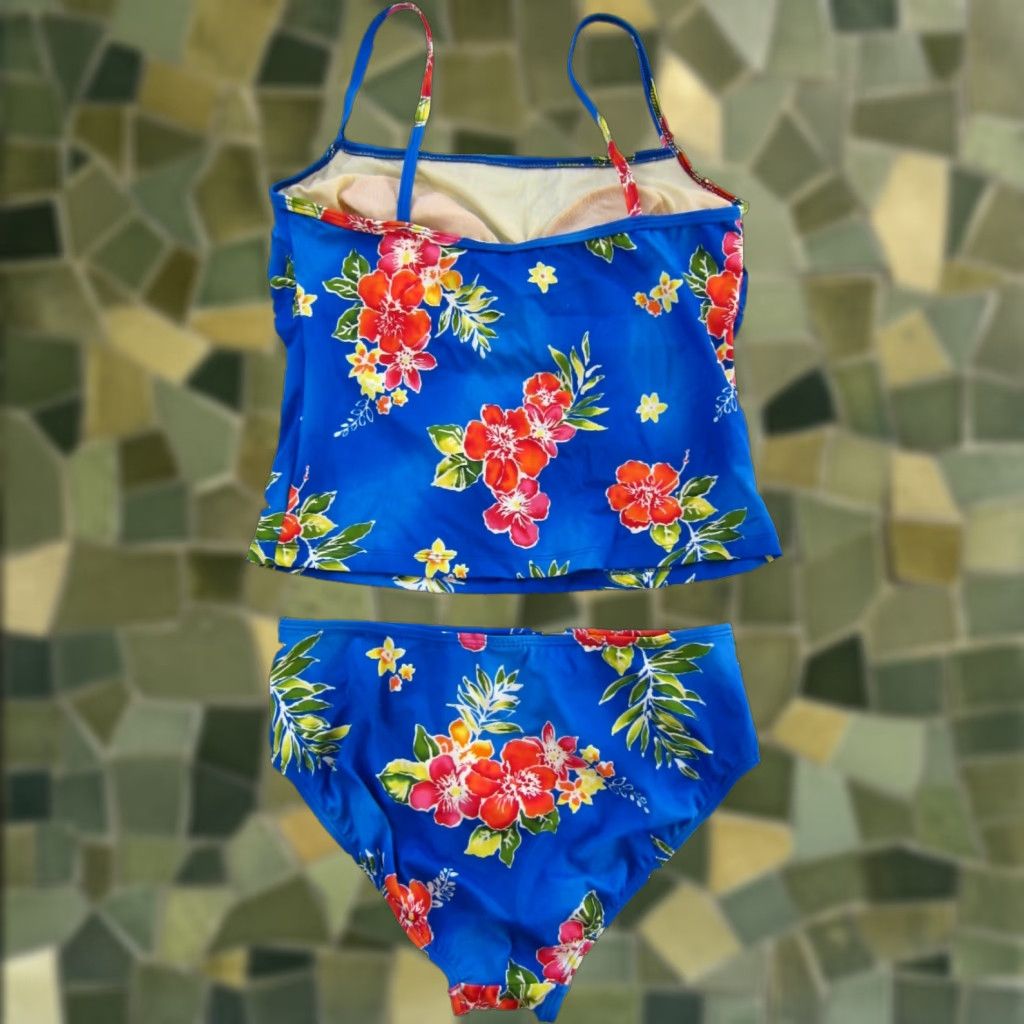 Lands' End VINTAGE Lands' End Bikini Shirt Women 10 Blue Pink Yellow Tropical Floral Two Piece Swimsuit Mens? Women Size ONE SIZE - 1 Thumbnail