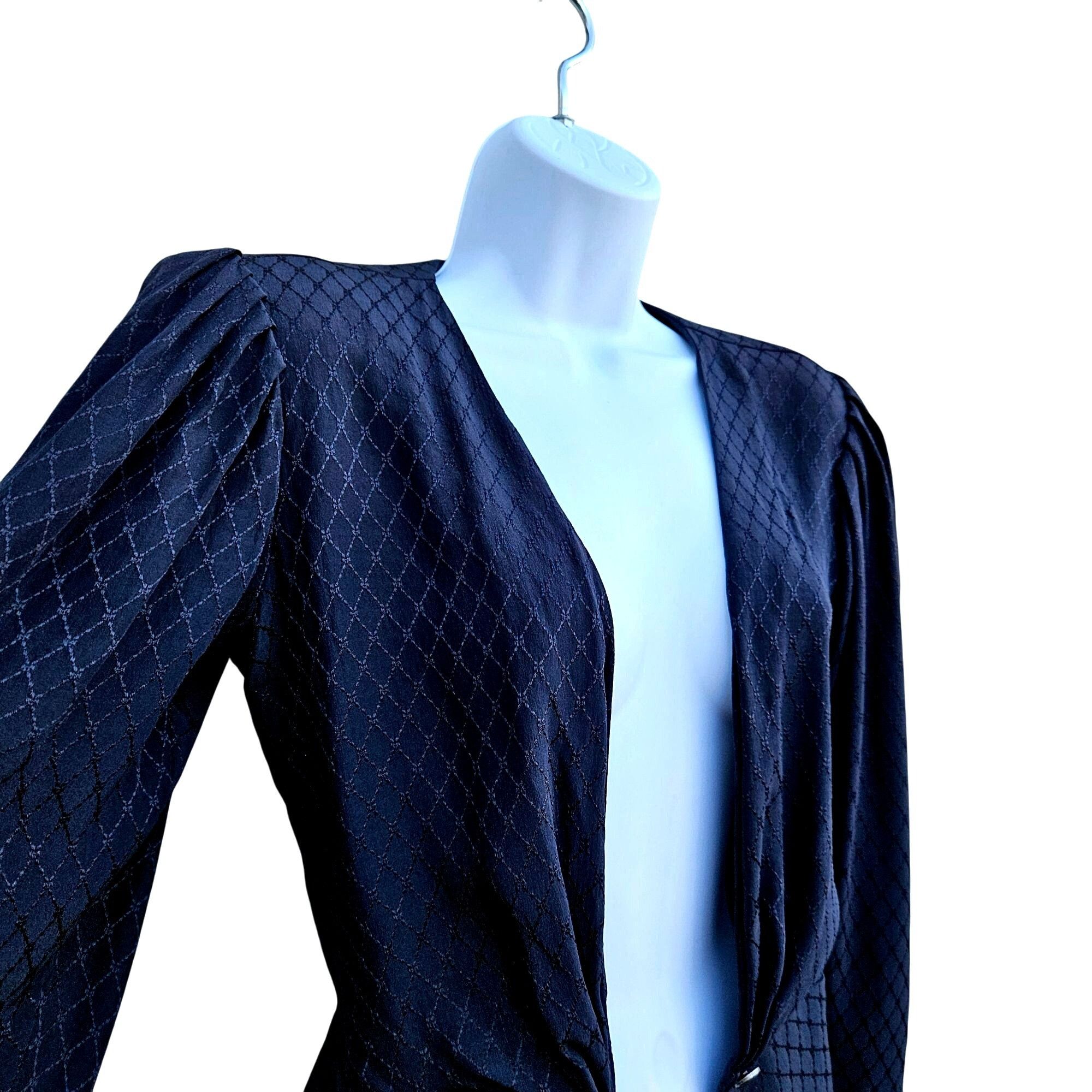 Emanuel Ungaro 1980s Emanuel Ungaro Parelle Paris Black Silk Jacquard Peplu Size S / US 4 / IT 40 - 9 Thumbnail