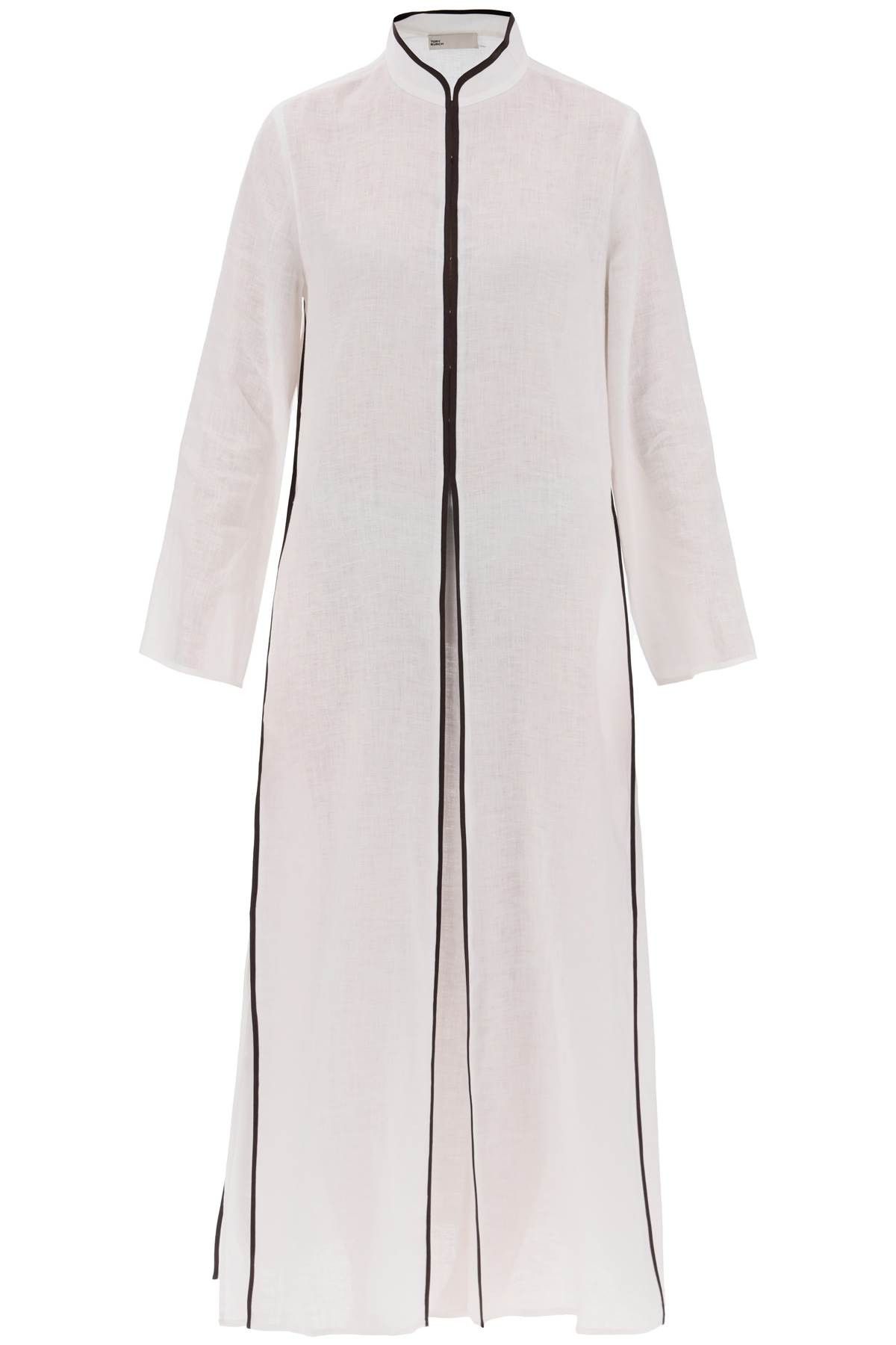 image of Tory Burch Long Linen Caftan Dress in Bianco, Women's (Size Large)