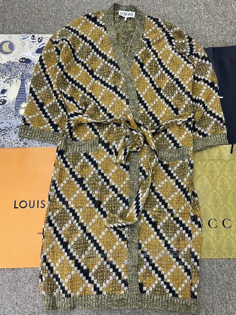 Loewe Loewe Yellow color-block long knit cardigan Size L / US 10 / IT 46 - 1 Thumbnail