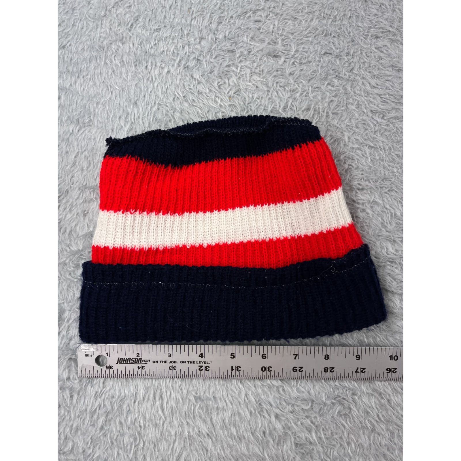 Vintage Beanie Beanie Adult One Size Red Blue White Stripe Knit Acrylic Snow Winter Ski Shirt Hat Mens Beanie Stripe 90s Outdoor Size ONE SIZE - 5 Thumbnail