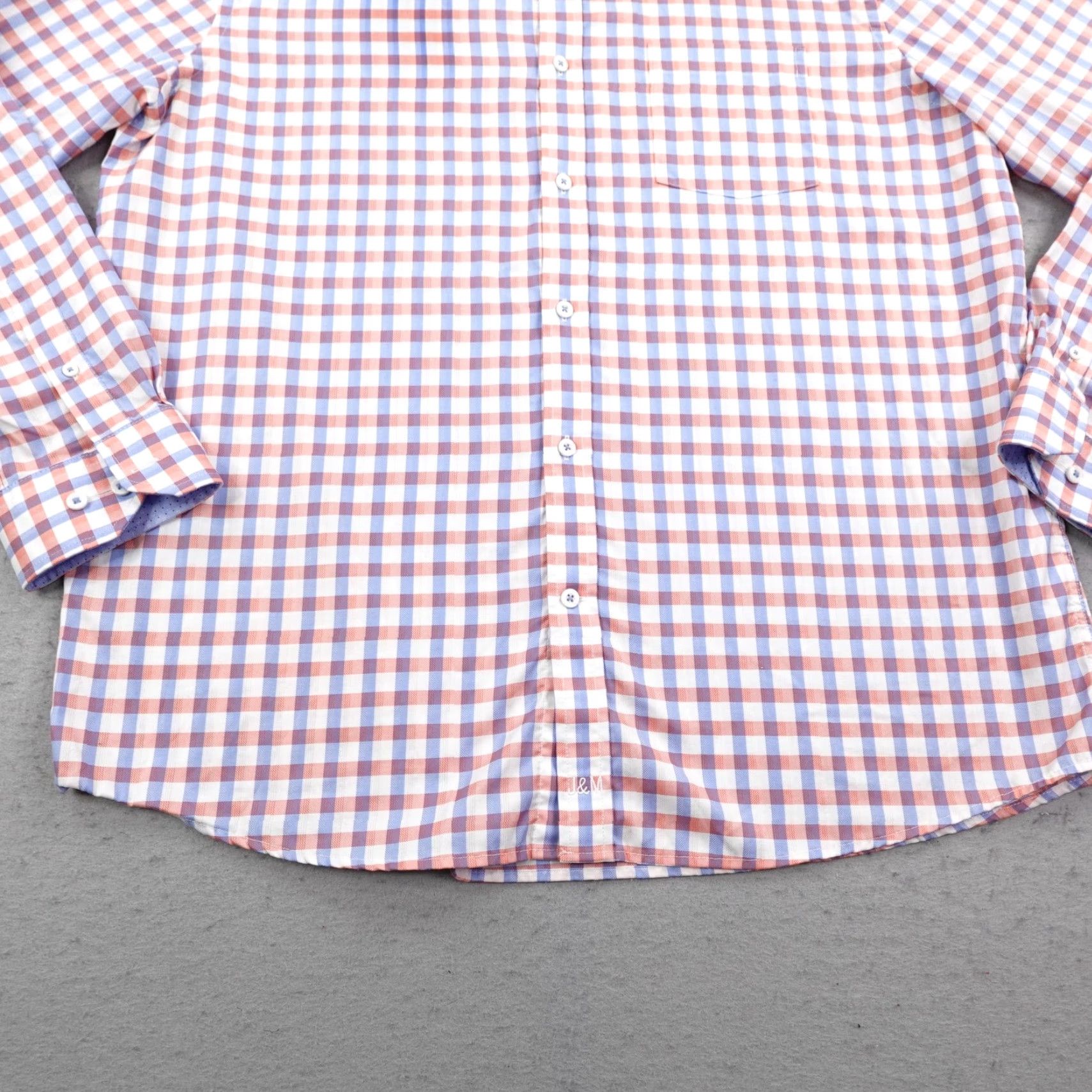 Johnston & Murphy Johnston & Murphy Shirt XL White Blue Orange Gingham Check XC4 Extreme Comfort Men's Button-Up Long Sleeve Size US XL / EU 56 / 4 - 4 Thumbnail