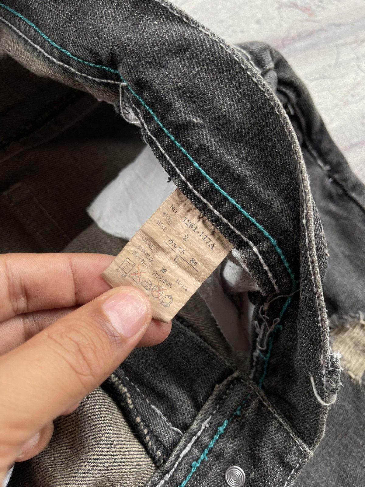 Tornado Mart Distressed Lowbox Double Waist Lace Up Flared Jeans Size US 30 / EU 46 - 9 Thumbnail