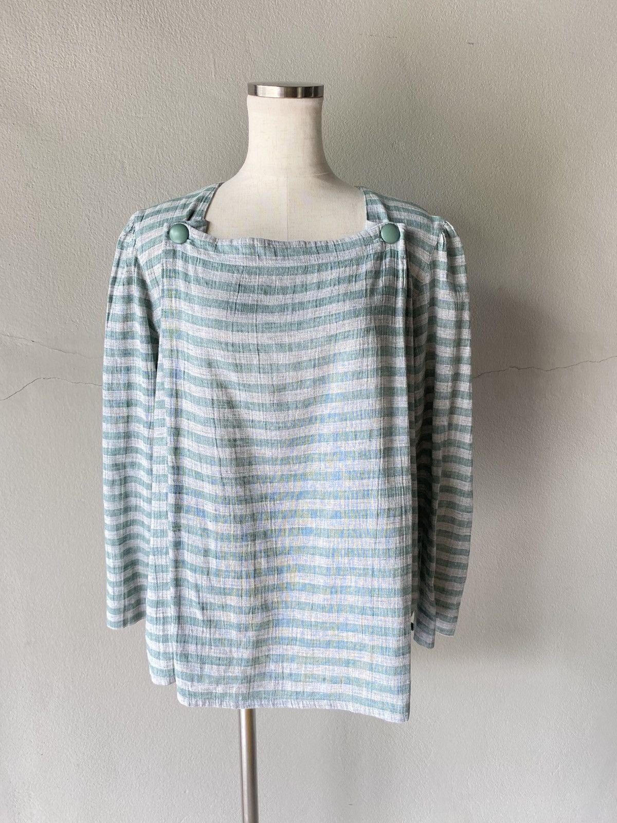 Dior Christian Dior Green-Striped Button-Detail Blouse Size M / US 6-8 / IT 42-44 - 1 Thumbnail