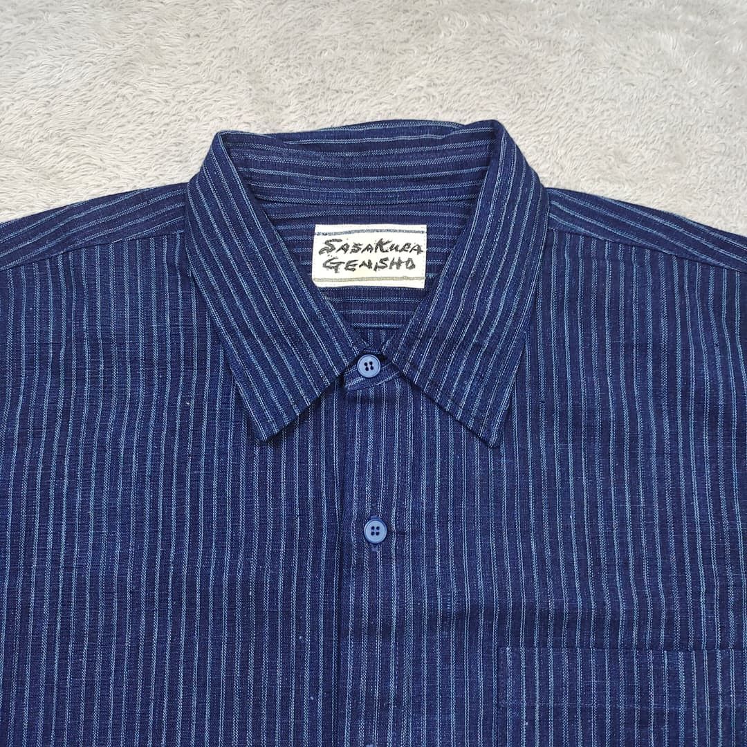Japanese Brand SASAKURA GENSHO INDIGO STRIPE DENIM LONG SLEEVE BUTTON SHIRT Size US M / EU 48-50 / 2 - 3 Thumbnail