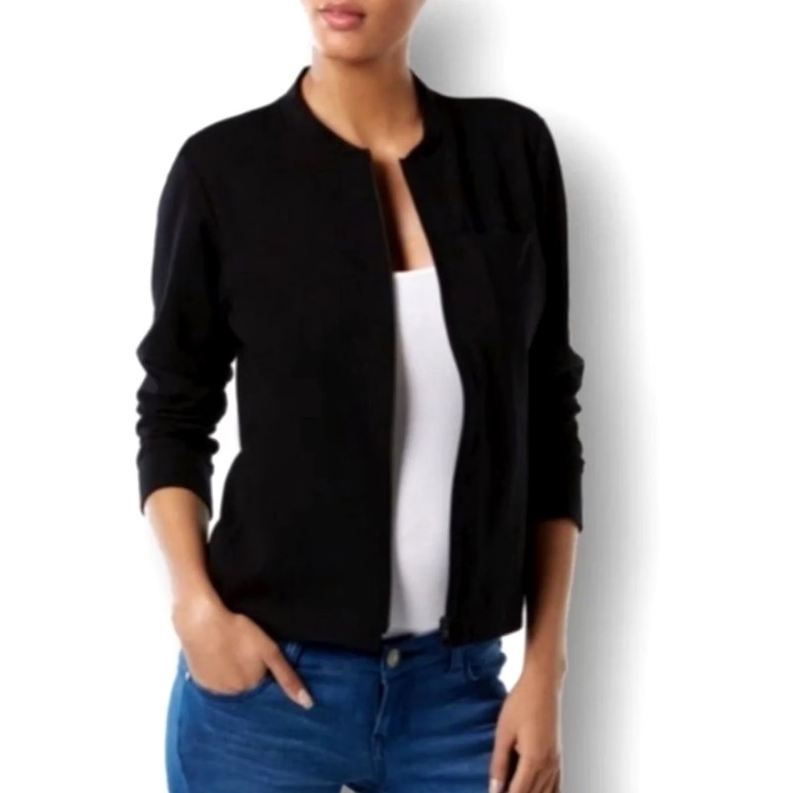 Eileen Fisher Eileen Fisher Women's Jacket Full Zip Lightweight Black Sz L - Regular Fit, Knit, Dry Clean Only, Zipper, Casual/Workwear Size L / US 10 / IT 46 - 6 Thumbnail