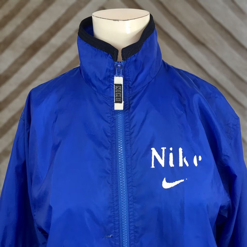 Nike VINTAGE Nike Windbreaker Jacket Blue Full Zip Striped Swoosh Logo Womens Small Size S / US 4 / IT 40 - 1 Thumbnail