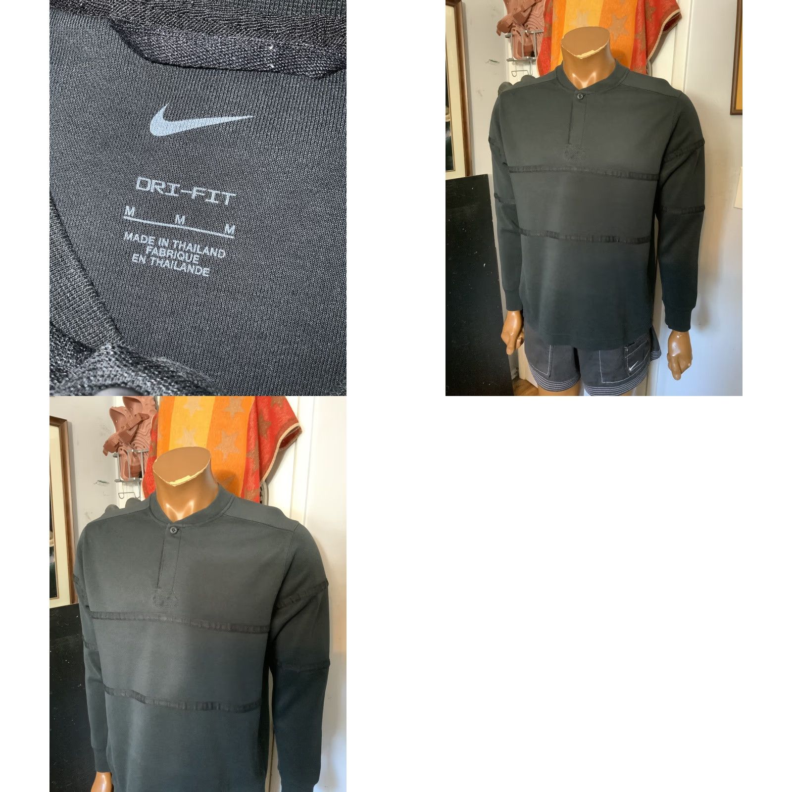 Nike Nike Dri Fit NSW Sportswear Golf Black Henley Long Sleeve Polo Shirt M Mens Size US M / EU 48-50 / 2 - 8 Thumbnail