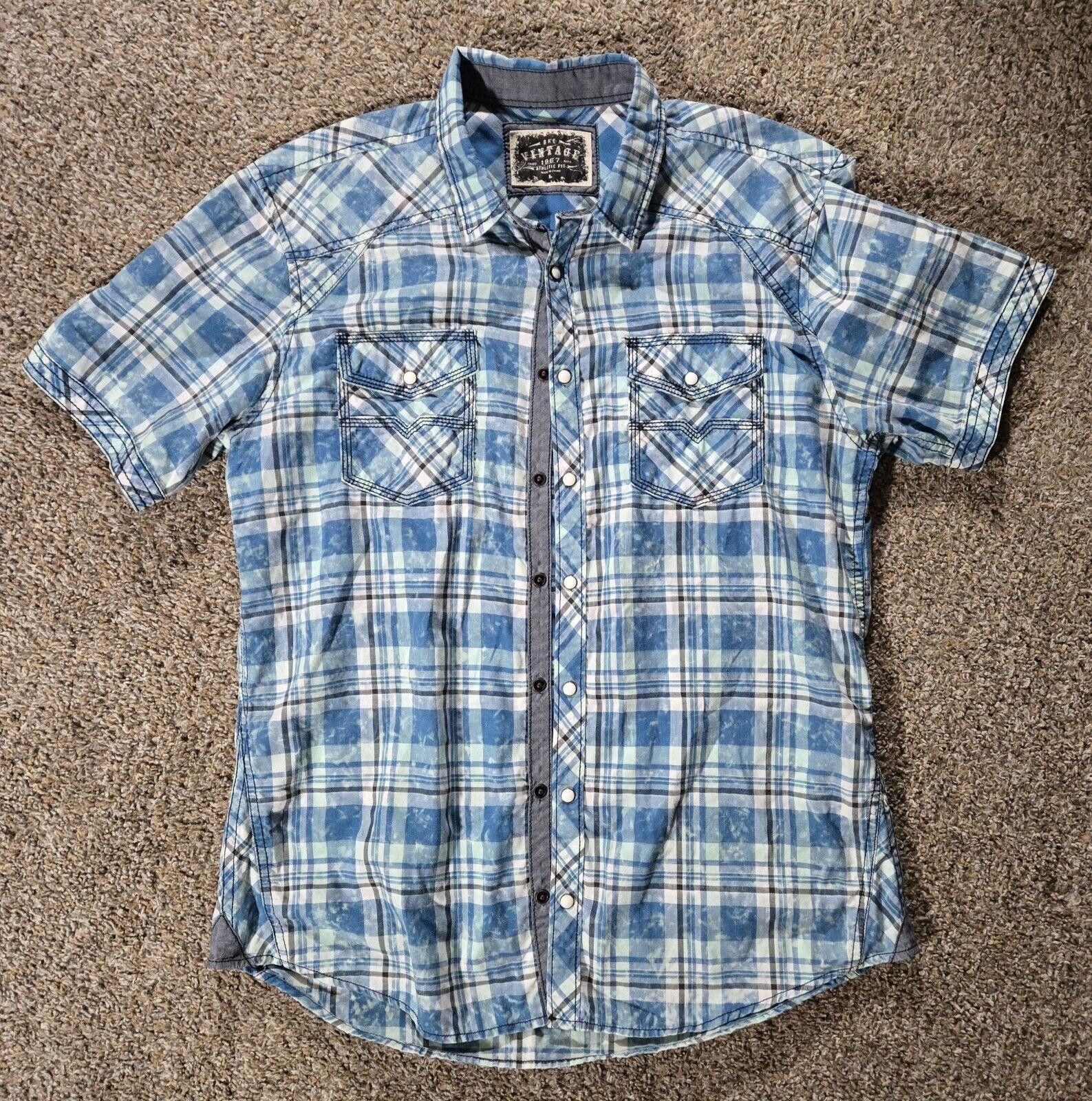 BKE BKE Vintage Blue White Plaid Athletic Fit Button Up Shirt L Size US L / EU 52-54 / 3 - 1 Thumbnail