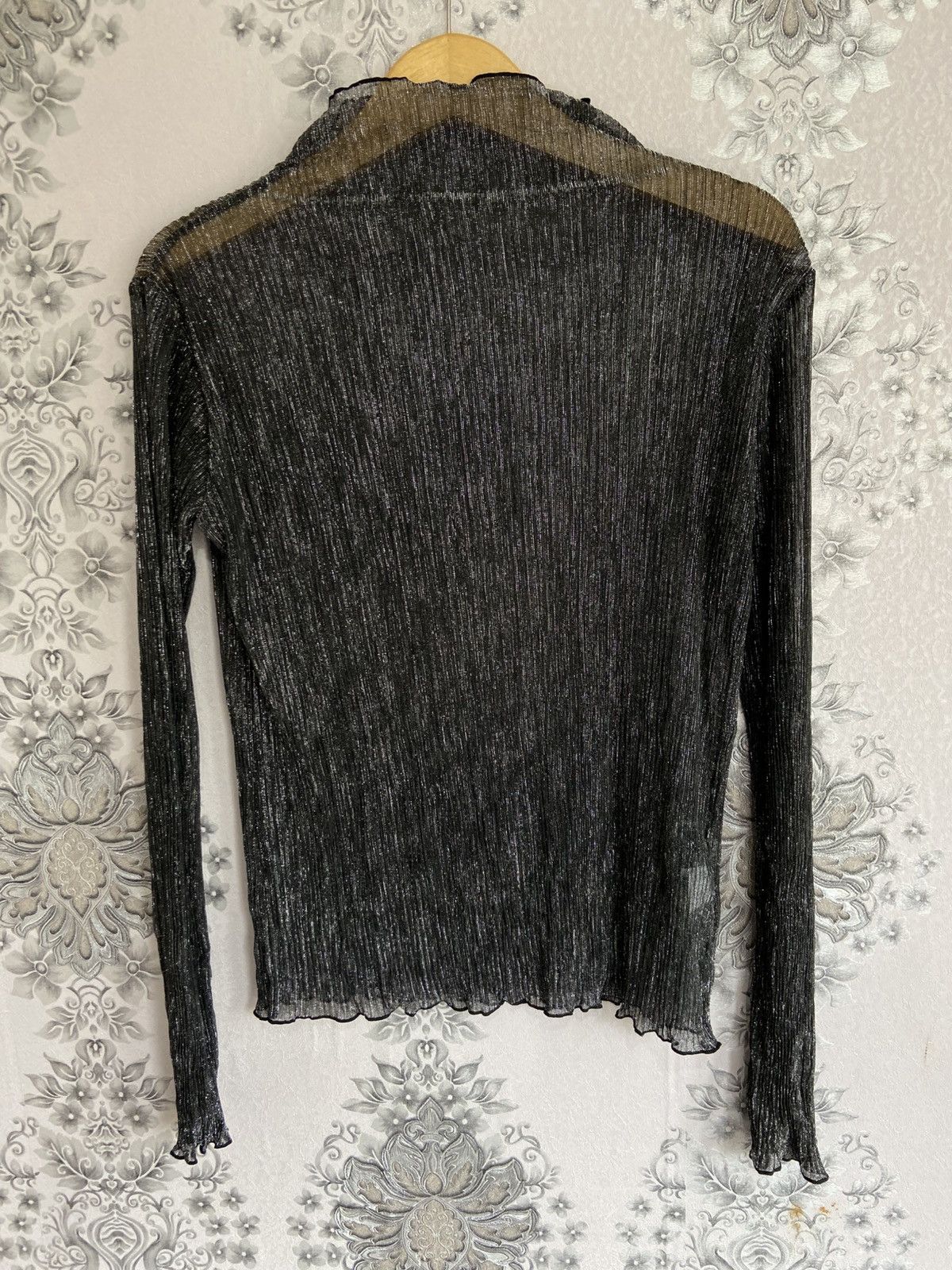 If Six Was Nine Black Metalic Color Elegant Striped See Through Women Tops Size L / US 10 / IT 46 - 5 Thumbnail