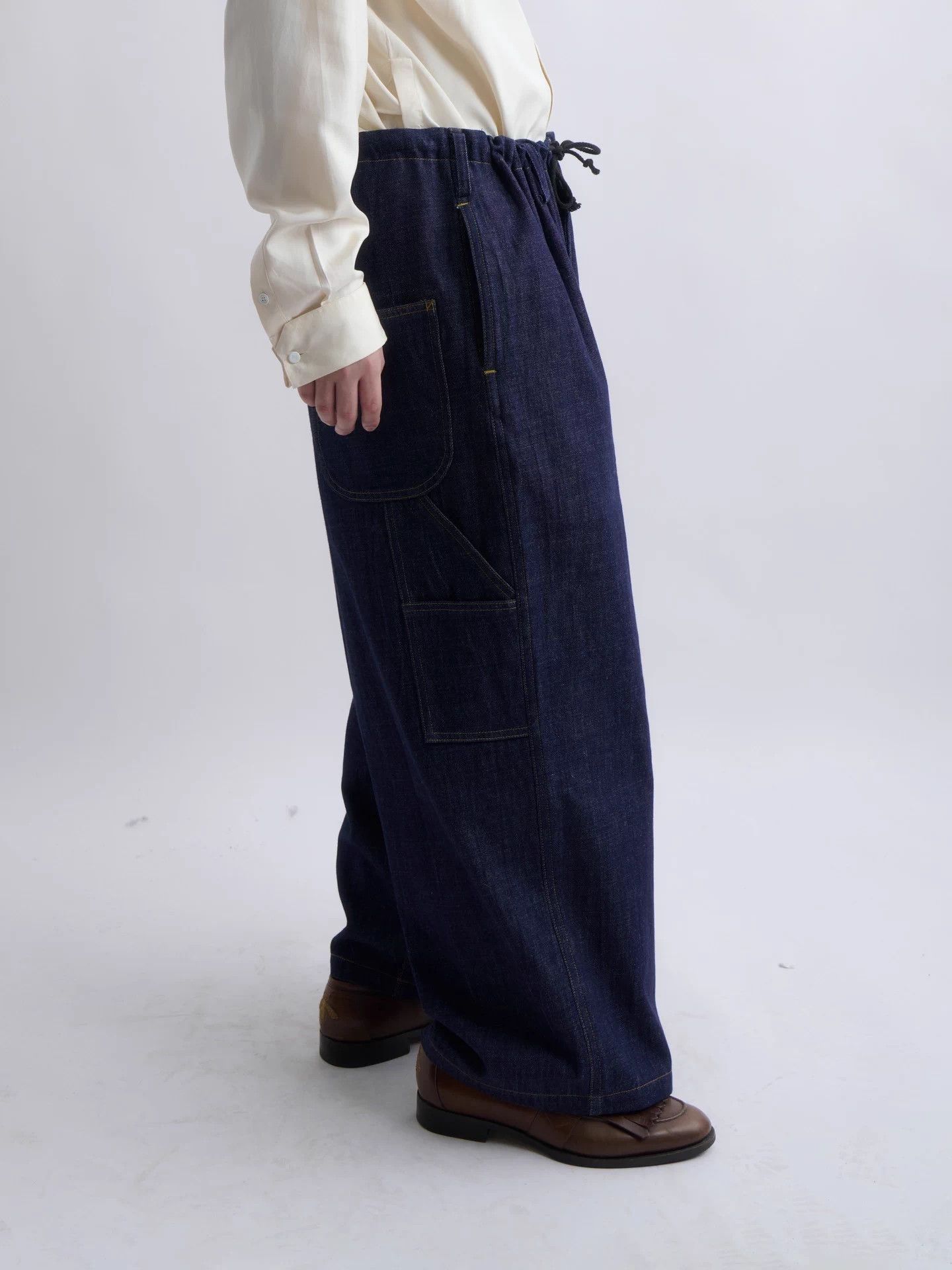 Yohji Yamamoto Yohji Yamamoto Drawstring Denim Wide-Leg Work Pants Size US 34 / EU 50 - 2 Thumbnail