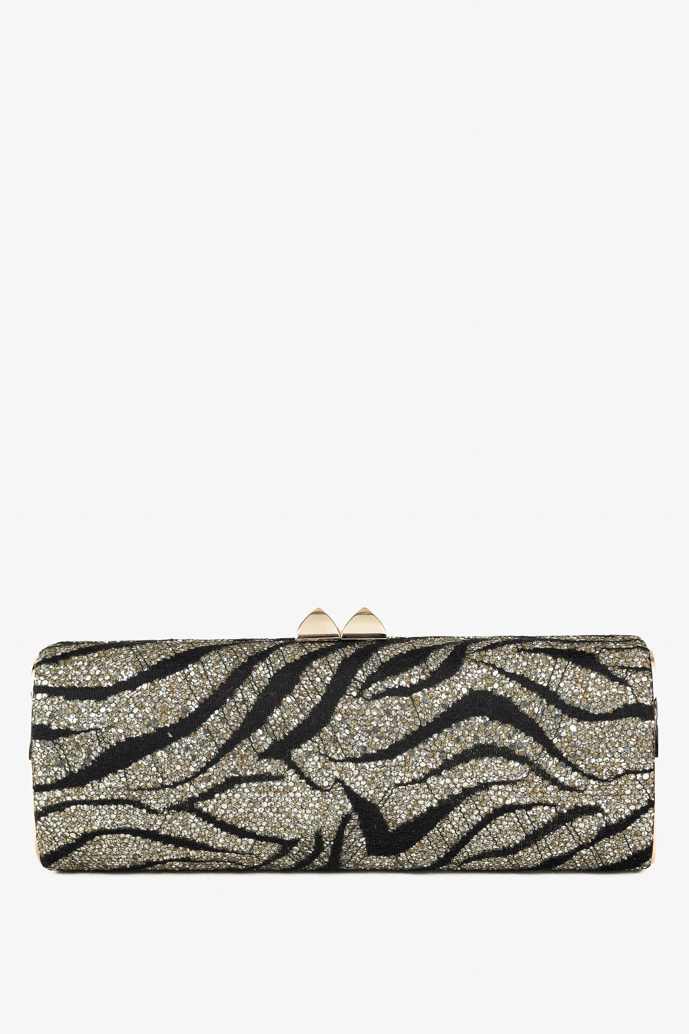 Jimmy Choo Jimmy Choo Gold & Black Glitter Zebra Stud-Clasp Clutch Size ONE SIZE - 4 Thumbnail