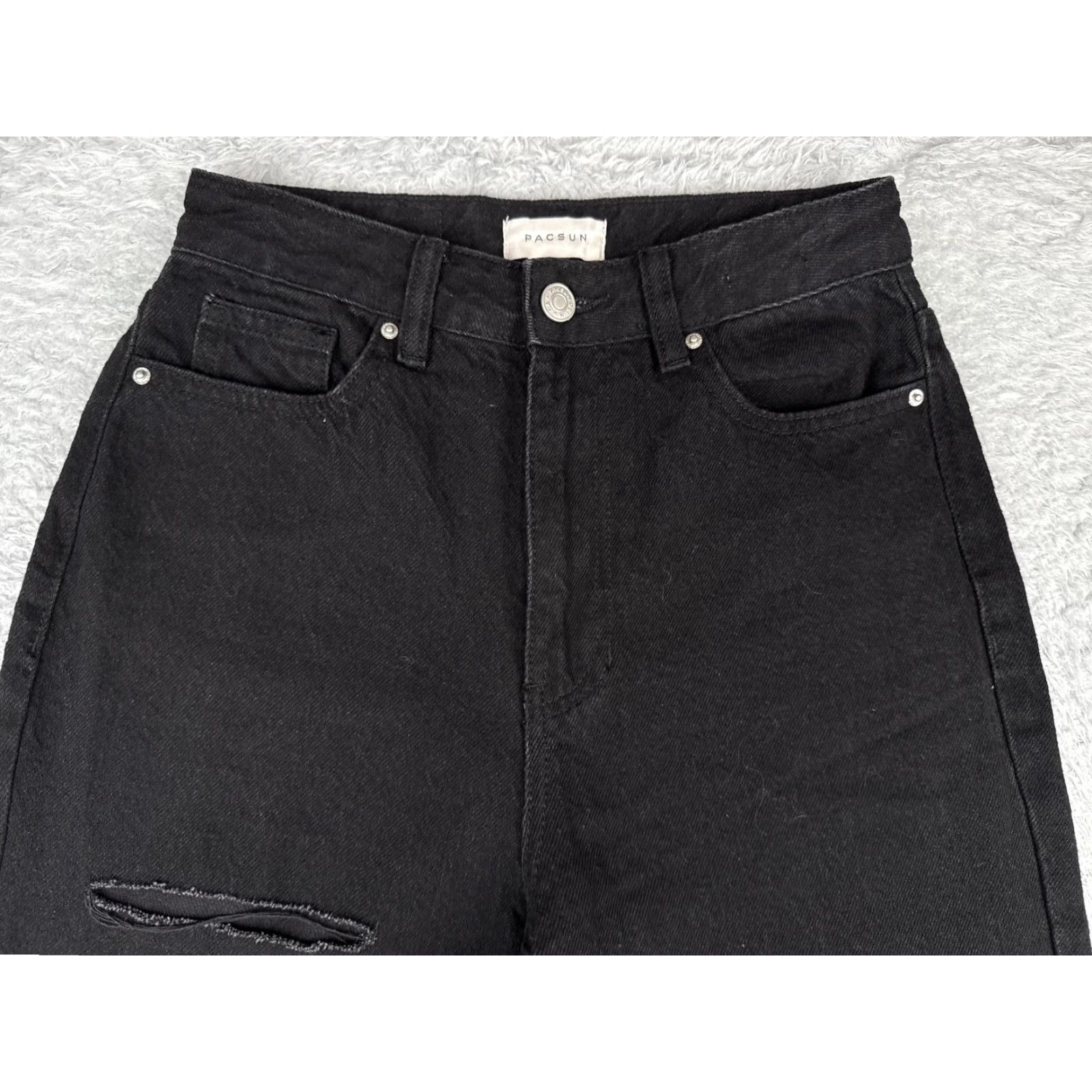 Pacsun PacSun Jeans Womens High Rise Straight Distressed Black 24x33 Zip Knee Slits 5-Pocket Denim Size 42" / US 20 - 4 Thumbnail