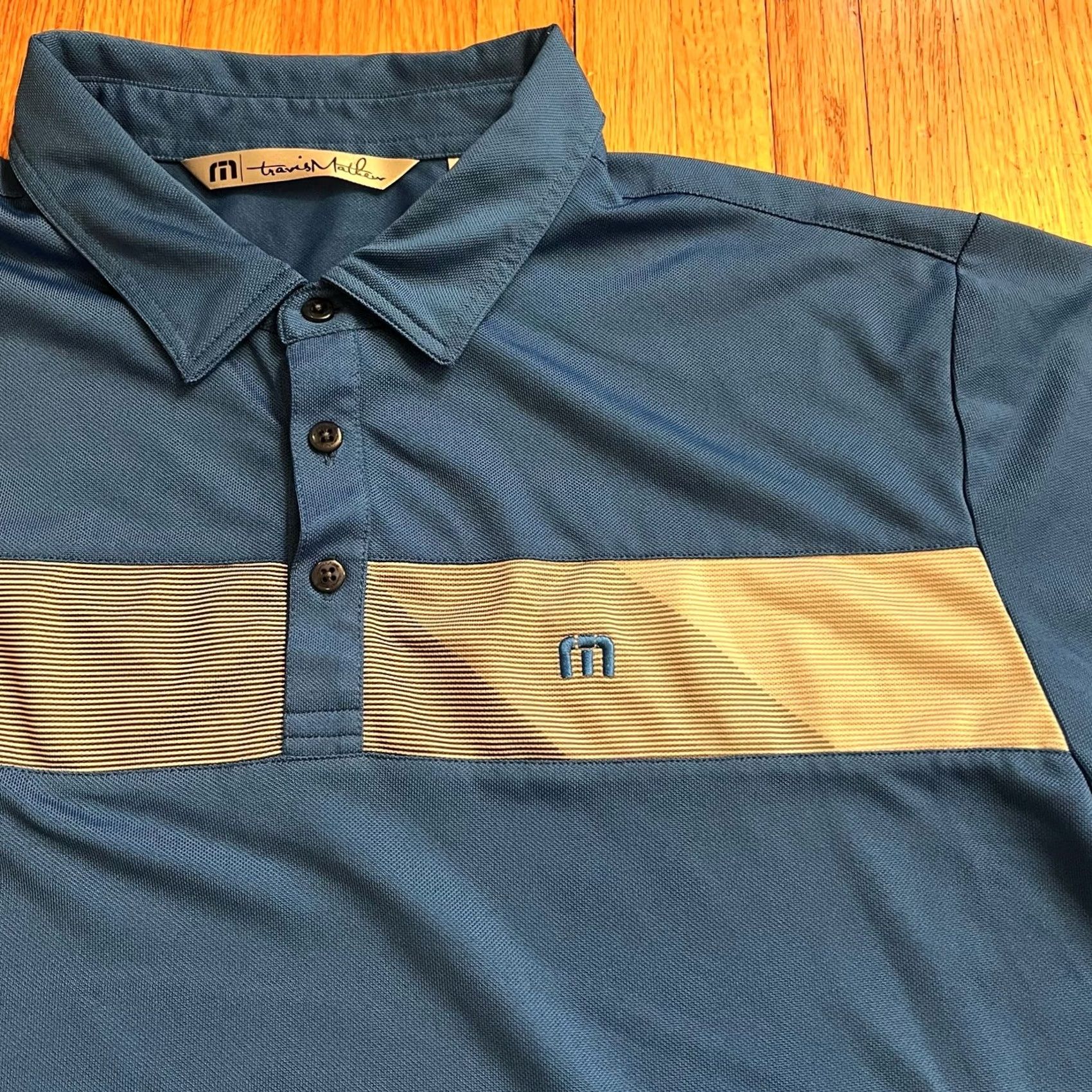 TravisMathew Travis Mathew Shirt Mens XL Blue Polo Stripe Performance Golf Size US XL / EU 56 / 4 - 2 Thumbnail
