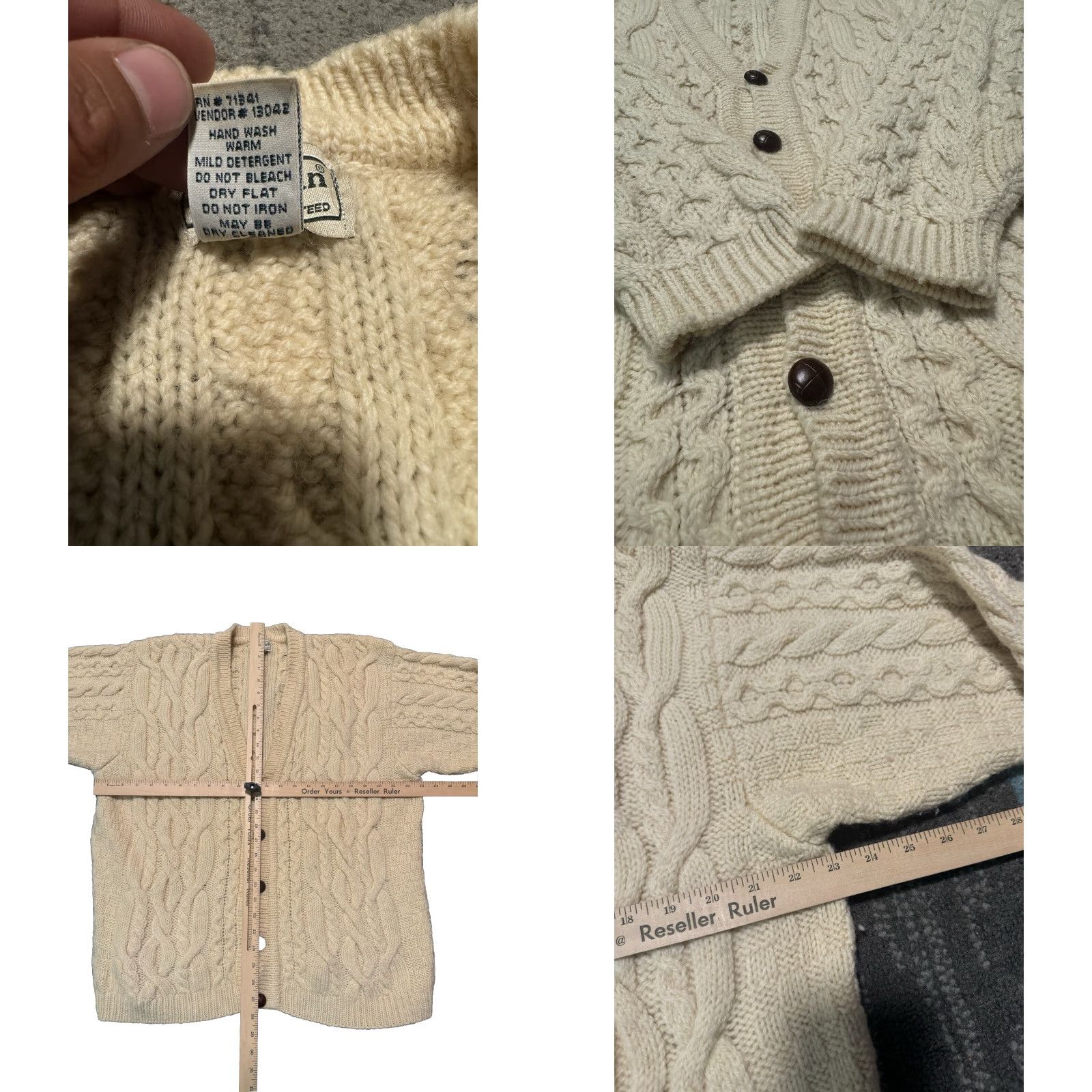 Vintage VINTAGE L.L. Bean Cardigan Wool Ivory Ireland Large L Fisherman Mens Sweater Chunky Knit Cable-V-Neck Size US L / EU 52-54 / 3 - 9 Thumbnail
