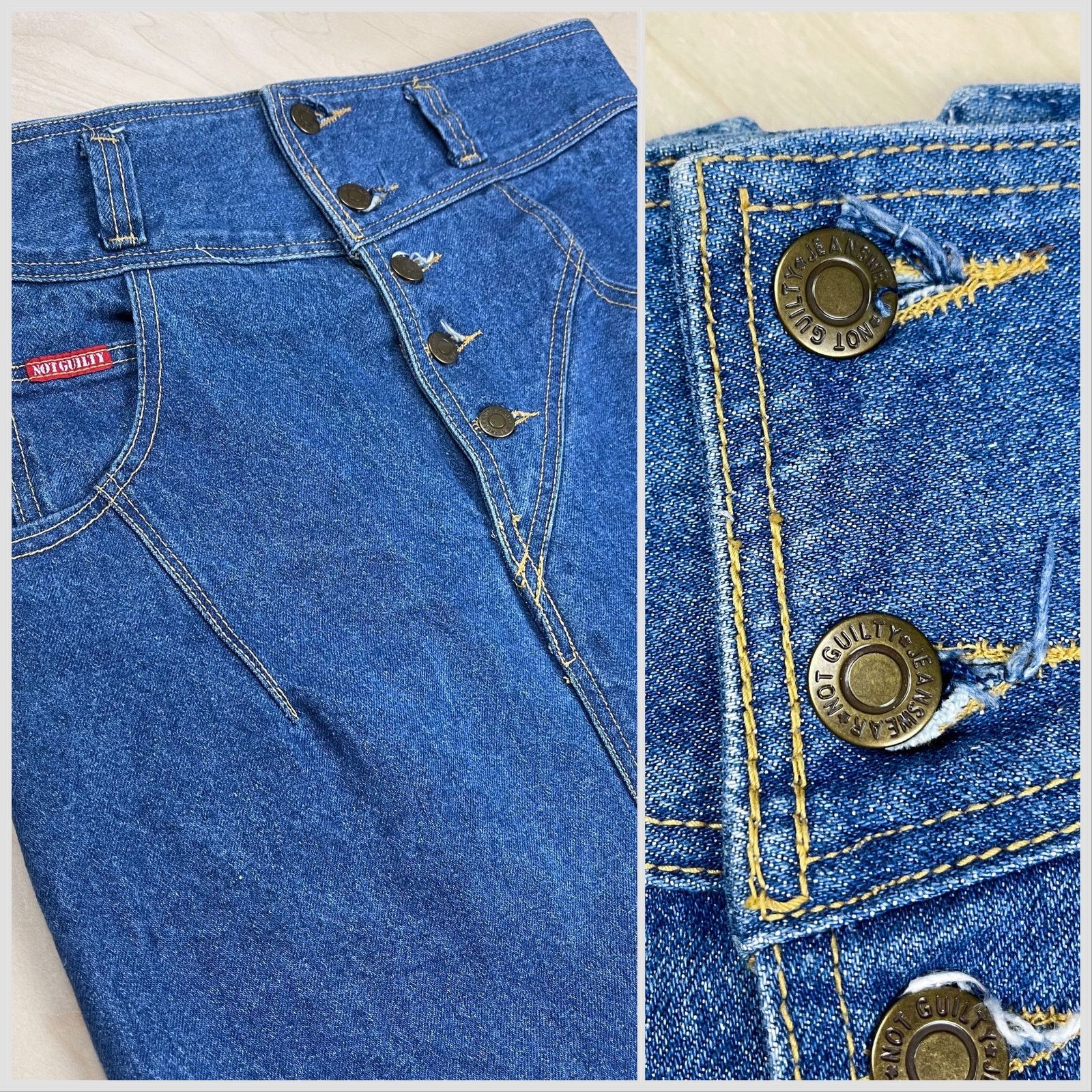 Vintage Vintage 1980s High Waist Mini Denim Jean Miniskirt Size 32" / US 10 / IT 46 - 4 Thumbnail