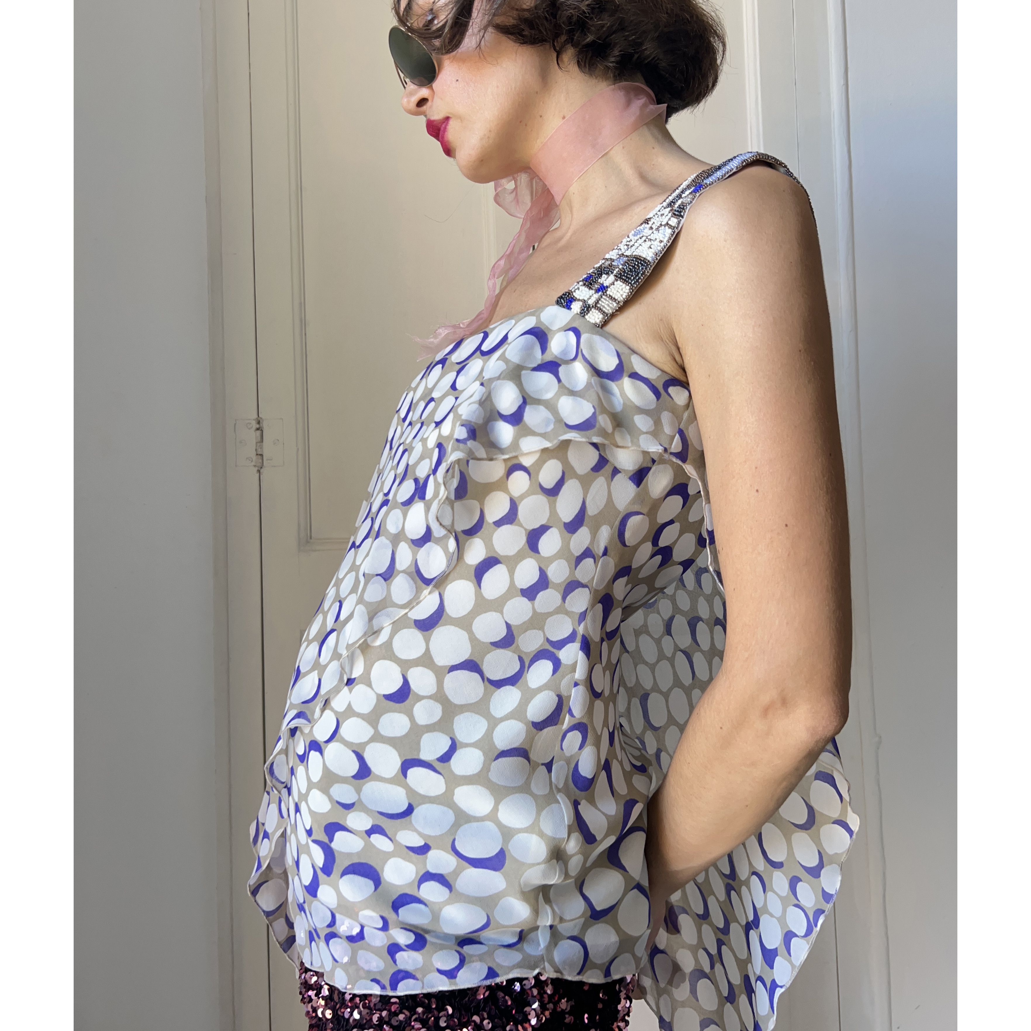 Vintage Vintage Y2K Asymmetrical Polka Dot Blouse Size M / US 6-8 / IT 42-44 - 3 Thumbnail
