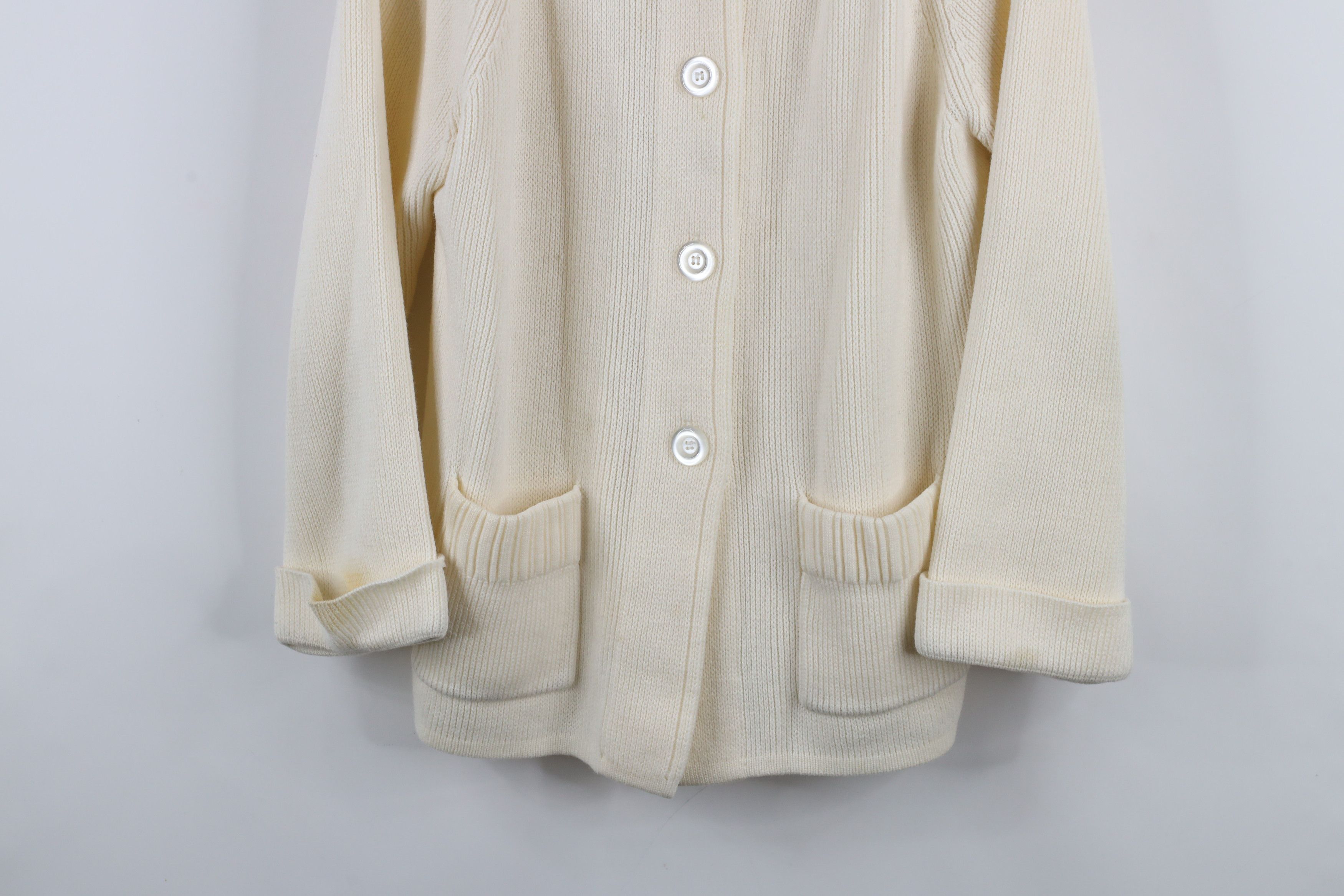 Vintage Vintage 60s 70s Streetwear Knit Cardigan Sweater Cream Size XL / US 12-14 / IT 48-50 - 3 Thumbnail