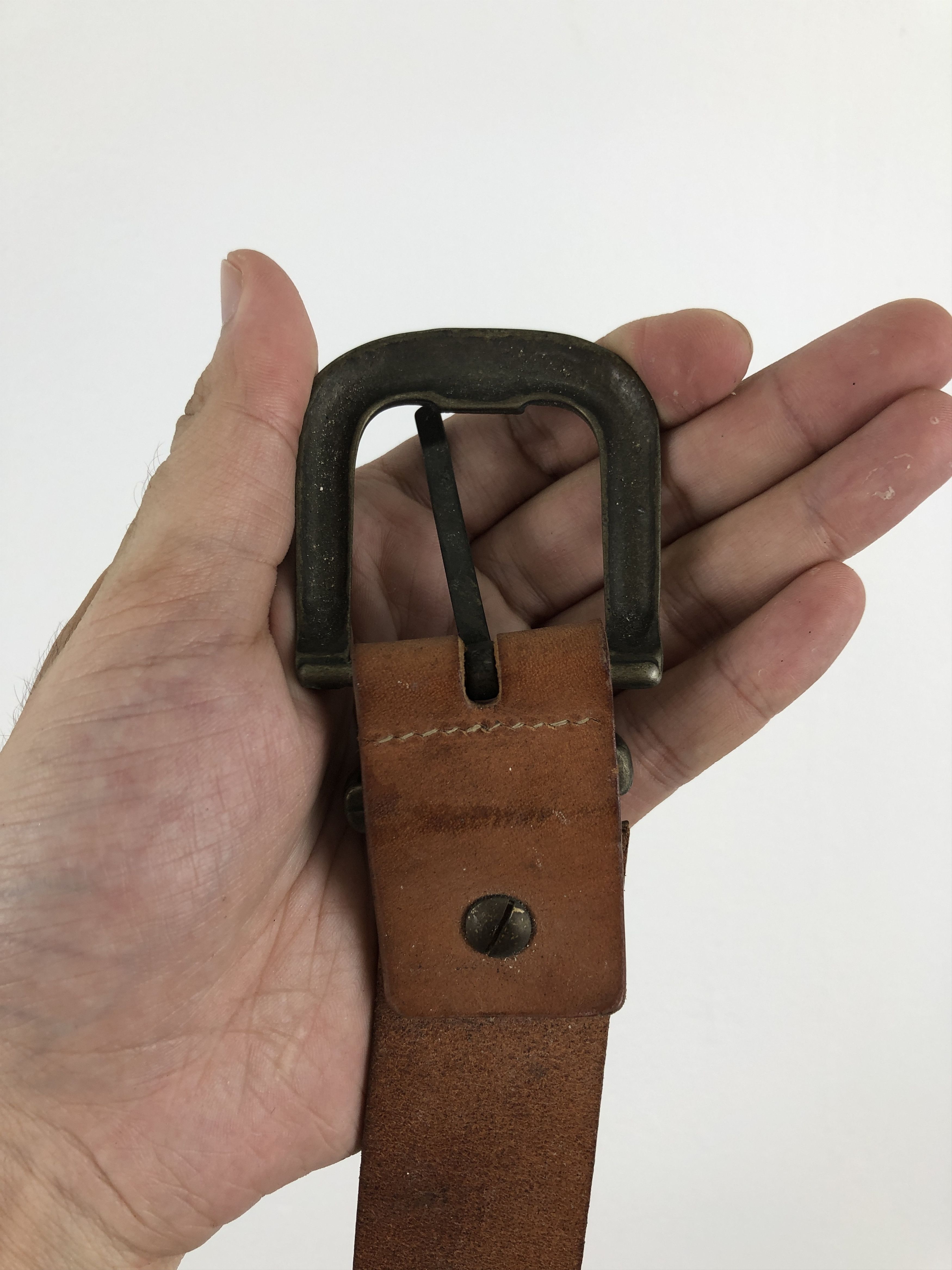 Genuine Leather × Vintage Vintage Handmade Leather Belt B0038 Size ONE SIZE - 4 Thumbnail