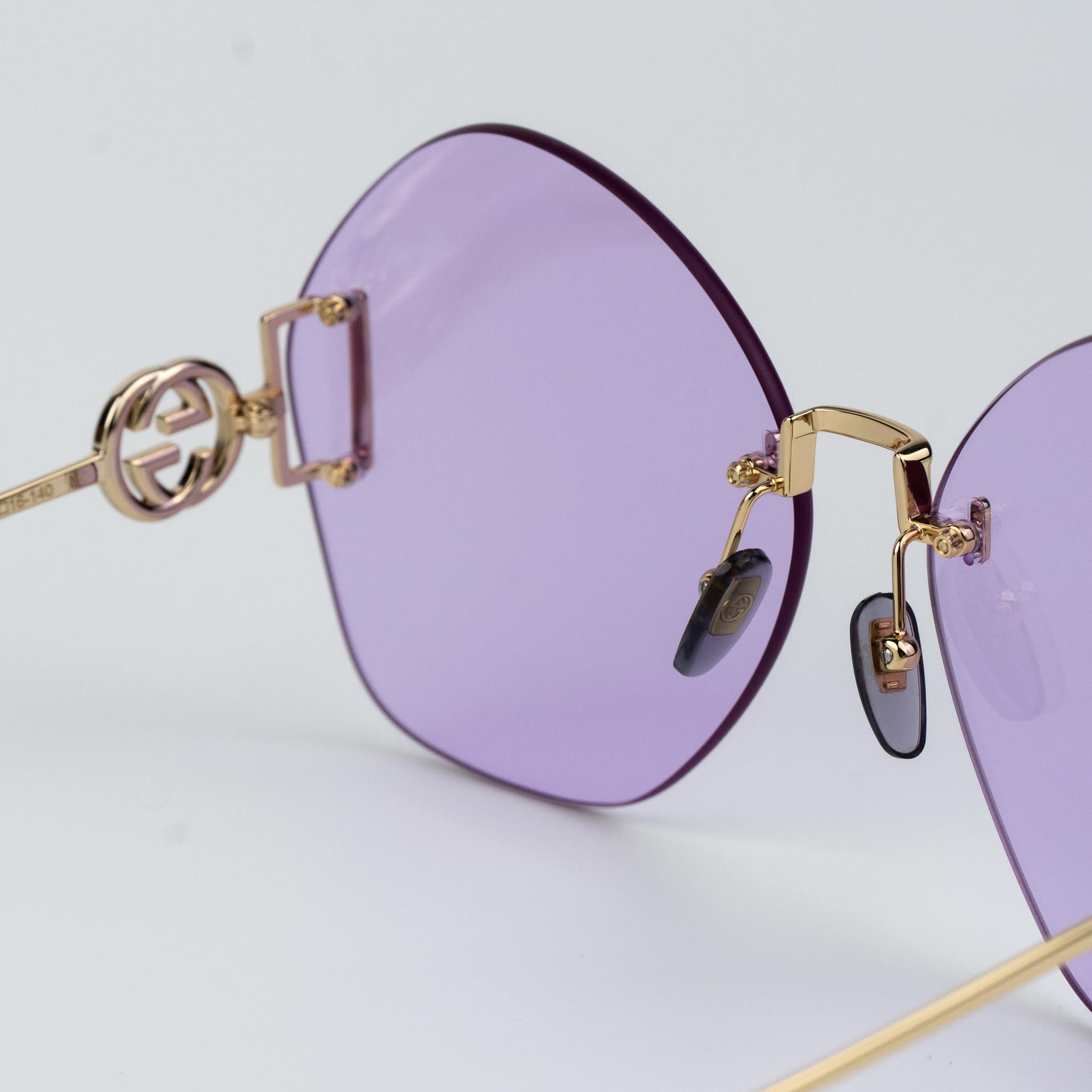 Gucci Gucci Women Sunglasses Gold Chain Violet Round GG1203S 001 Size ONE SIZE - 8 Thumbnail
