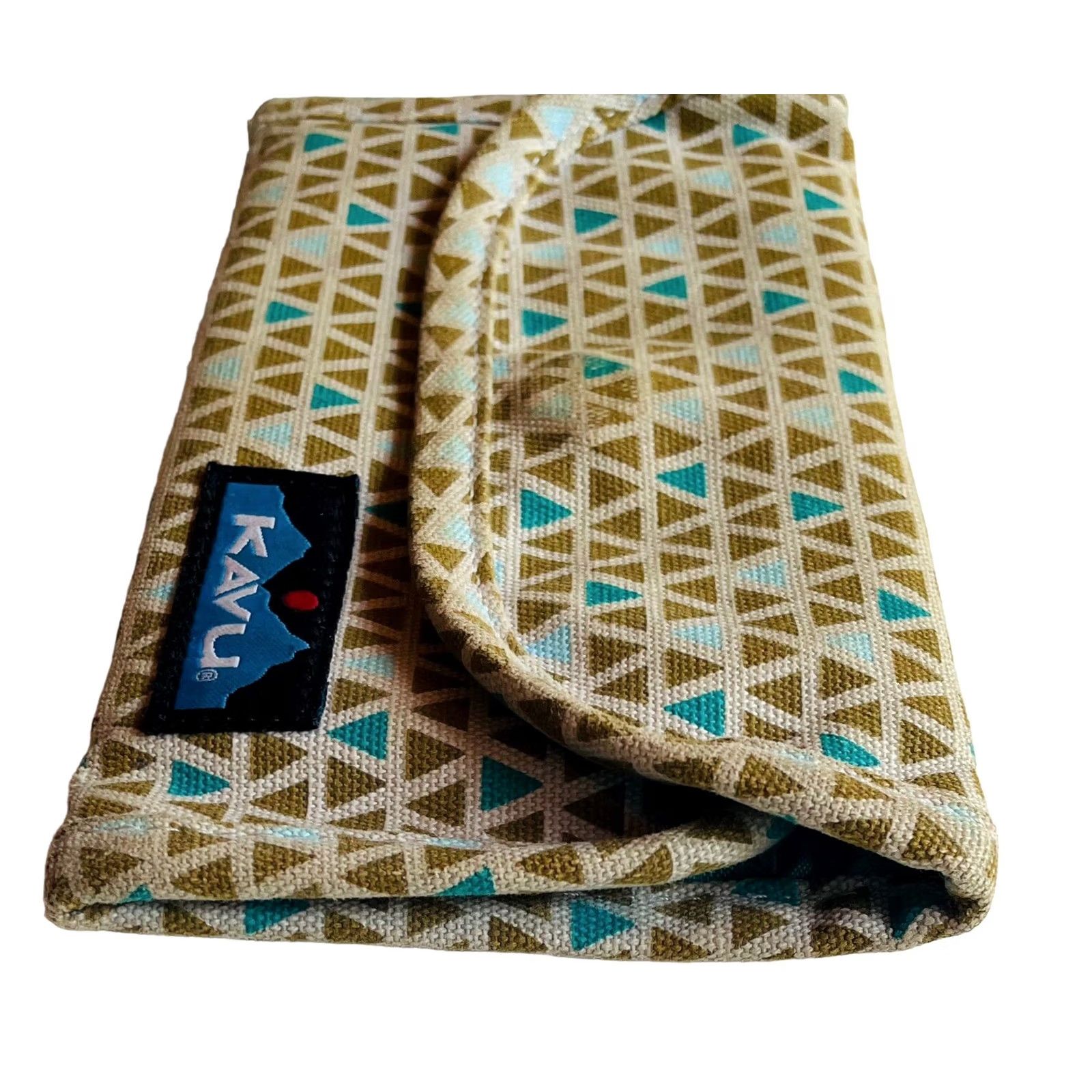 KAVU VINTAGE KAVU Wallet Big Spender Tri Fold Brown Blue Triangle Shapes Design Women’s Size ONE SIZE - 7 Thumbnail
