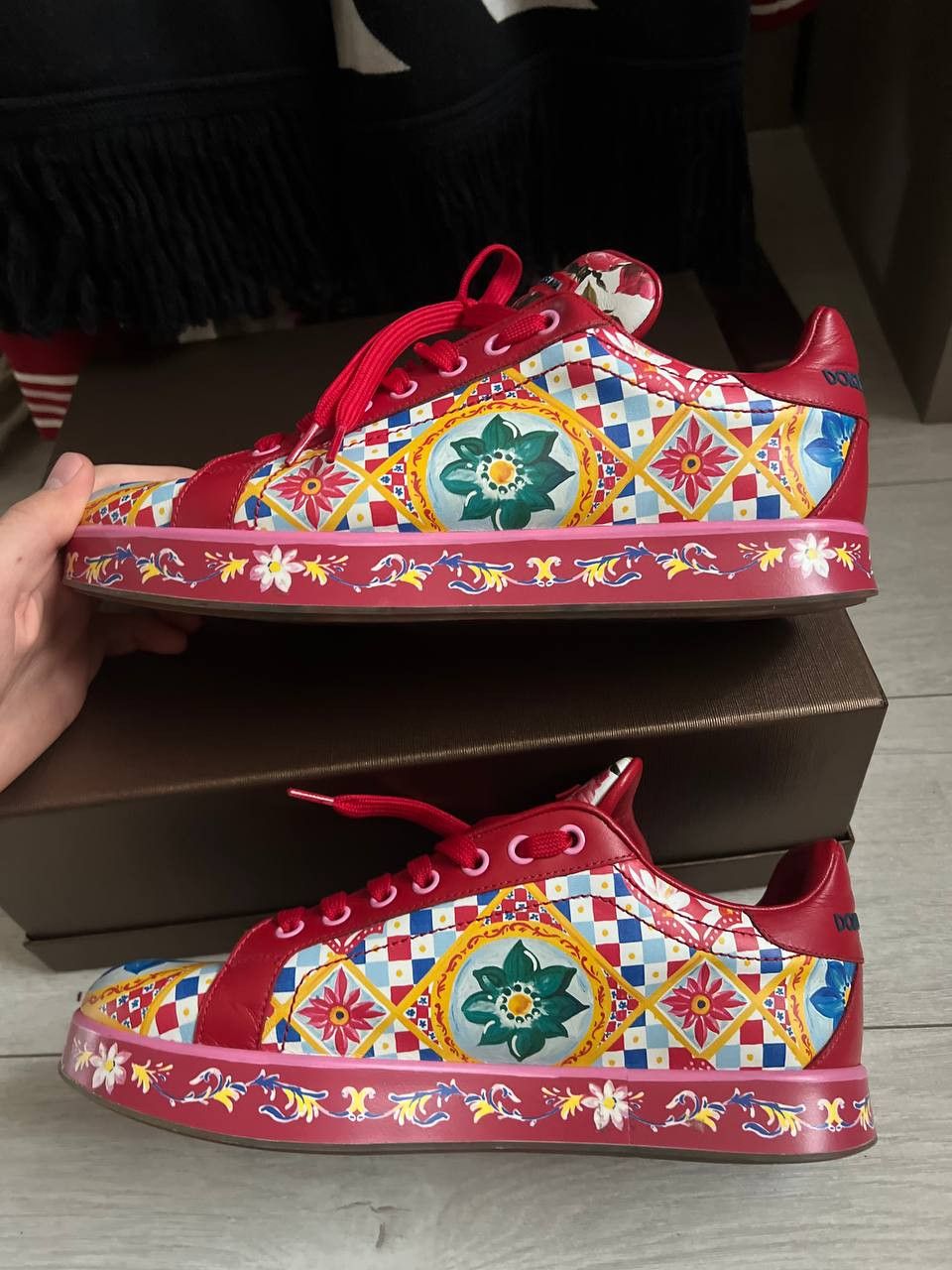 Dolce & Gabbana Dolce & Gabbana Carretto Print Portofino Sneakers Size US 10 / IT 40 - 5 Thumbnail